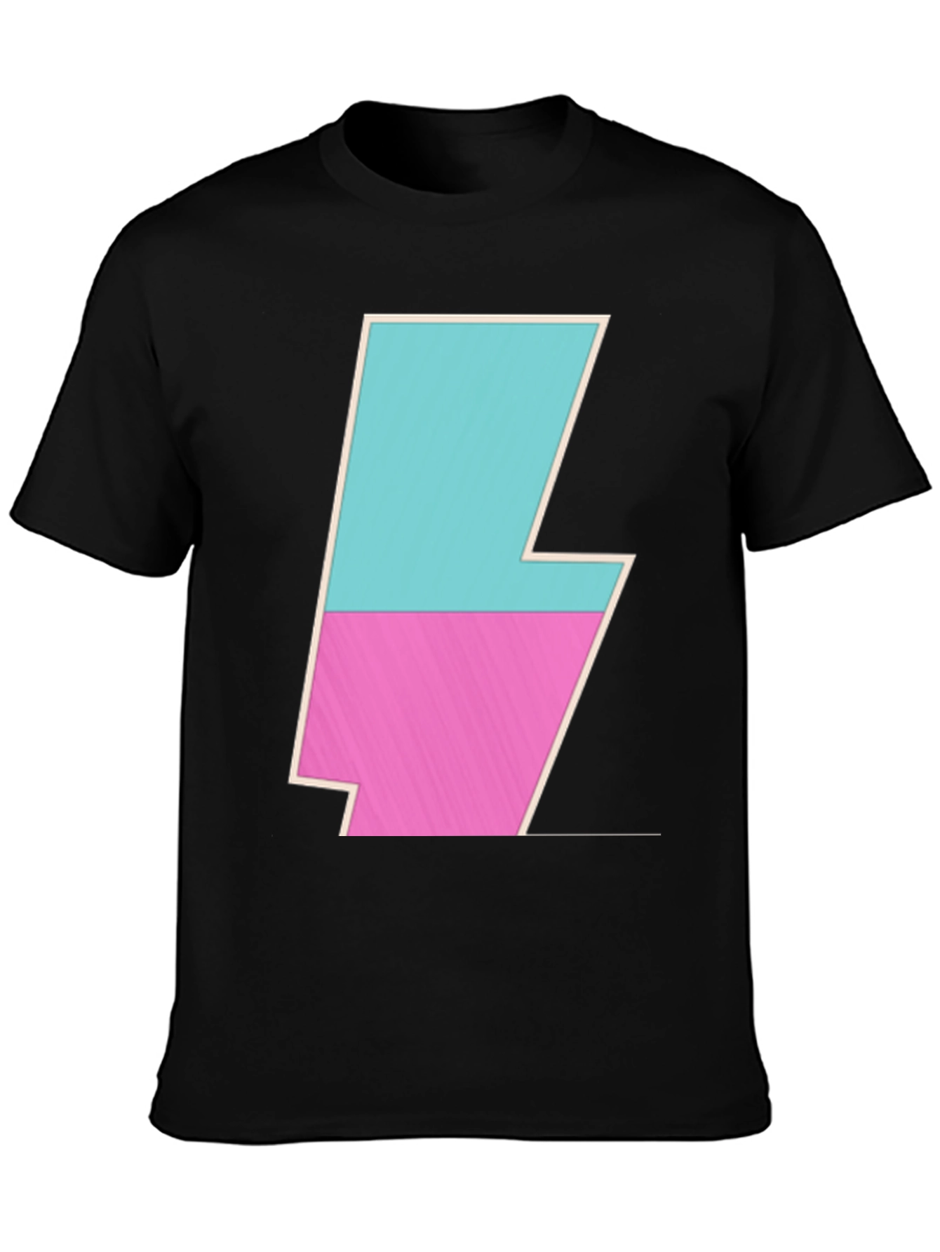 Black Retro Lightning Bolt Tee - Black Cotton Blend view 3