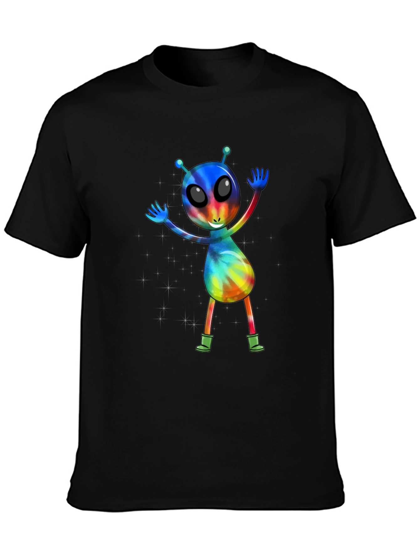 Black Tie-Dye Alien Graphic T-Shirt view 3