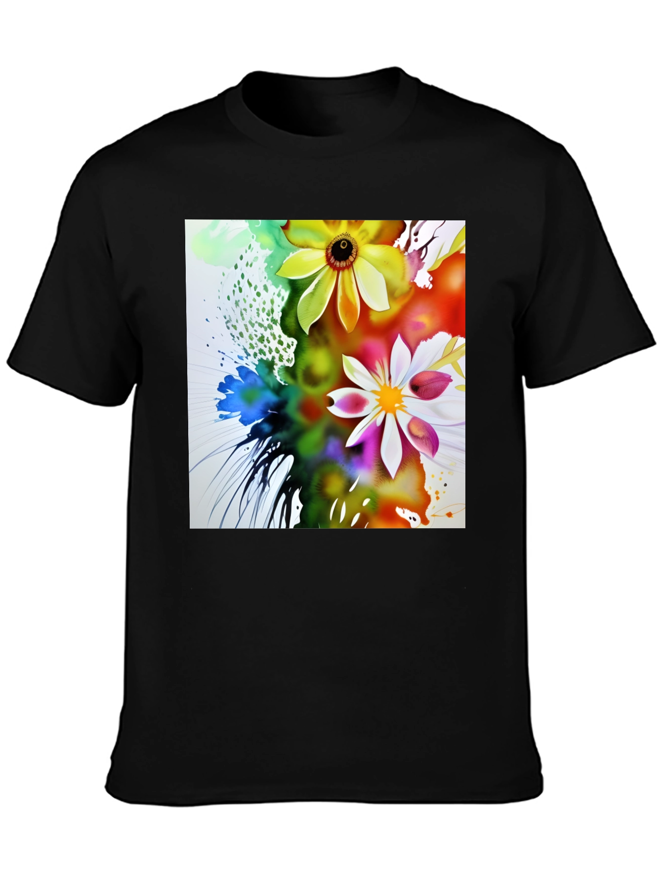 Black Floral Art Black T-Shirt view 3