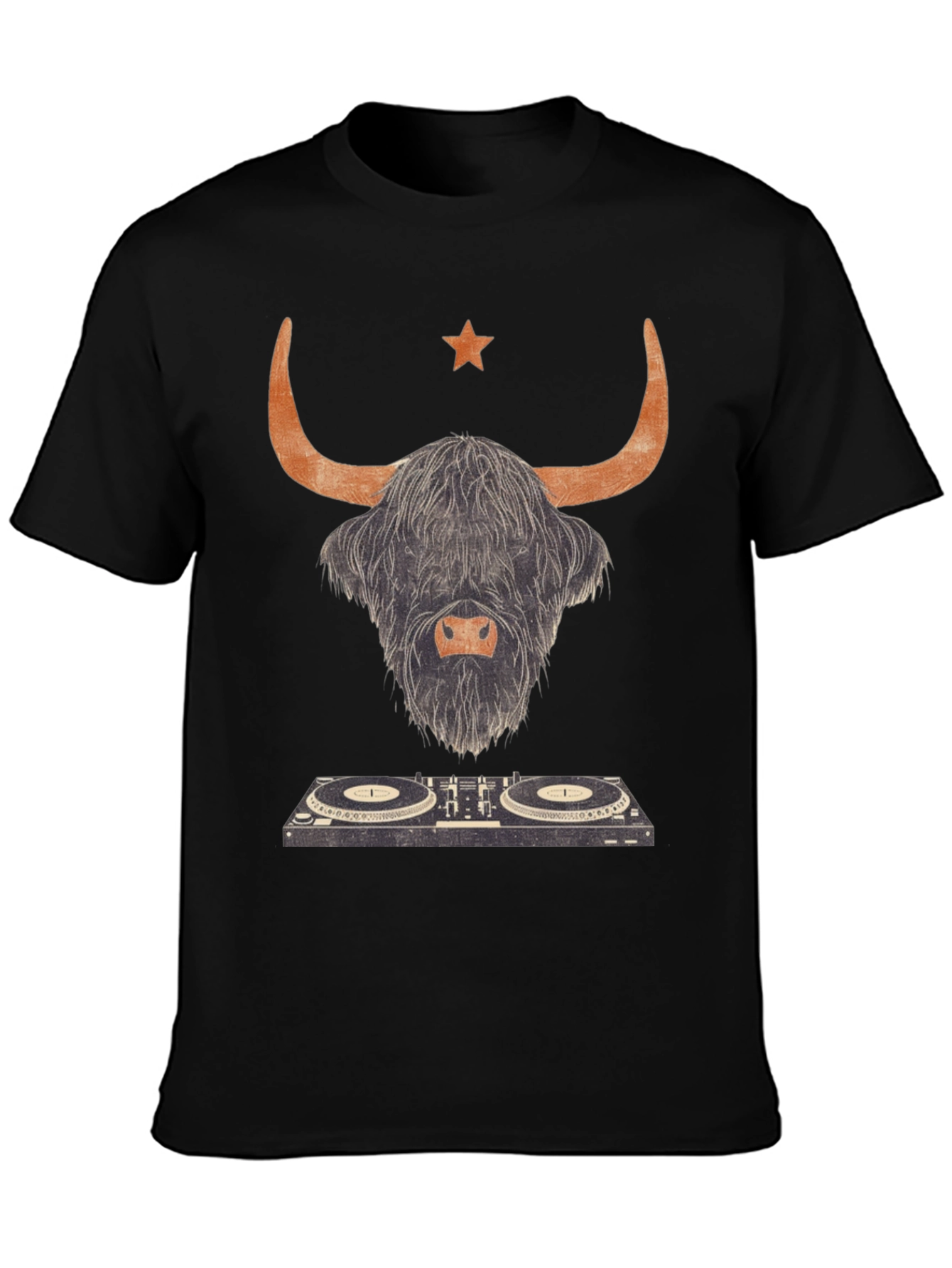 Black Highland Cow DJ Graphic Tee - Black Cotton T-Shirt view 3