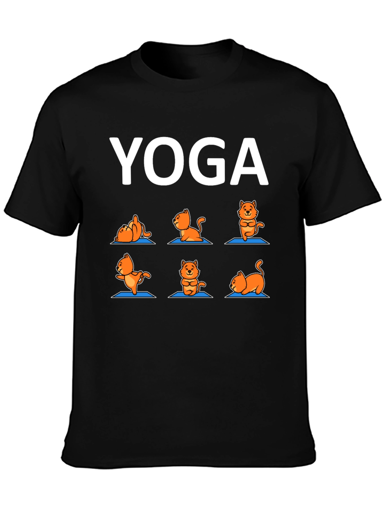 Black Yoga Cat T-Shirt: Funny Cartoon Tee view 3