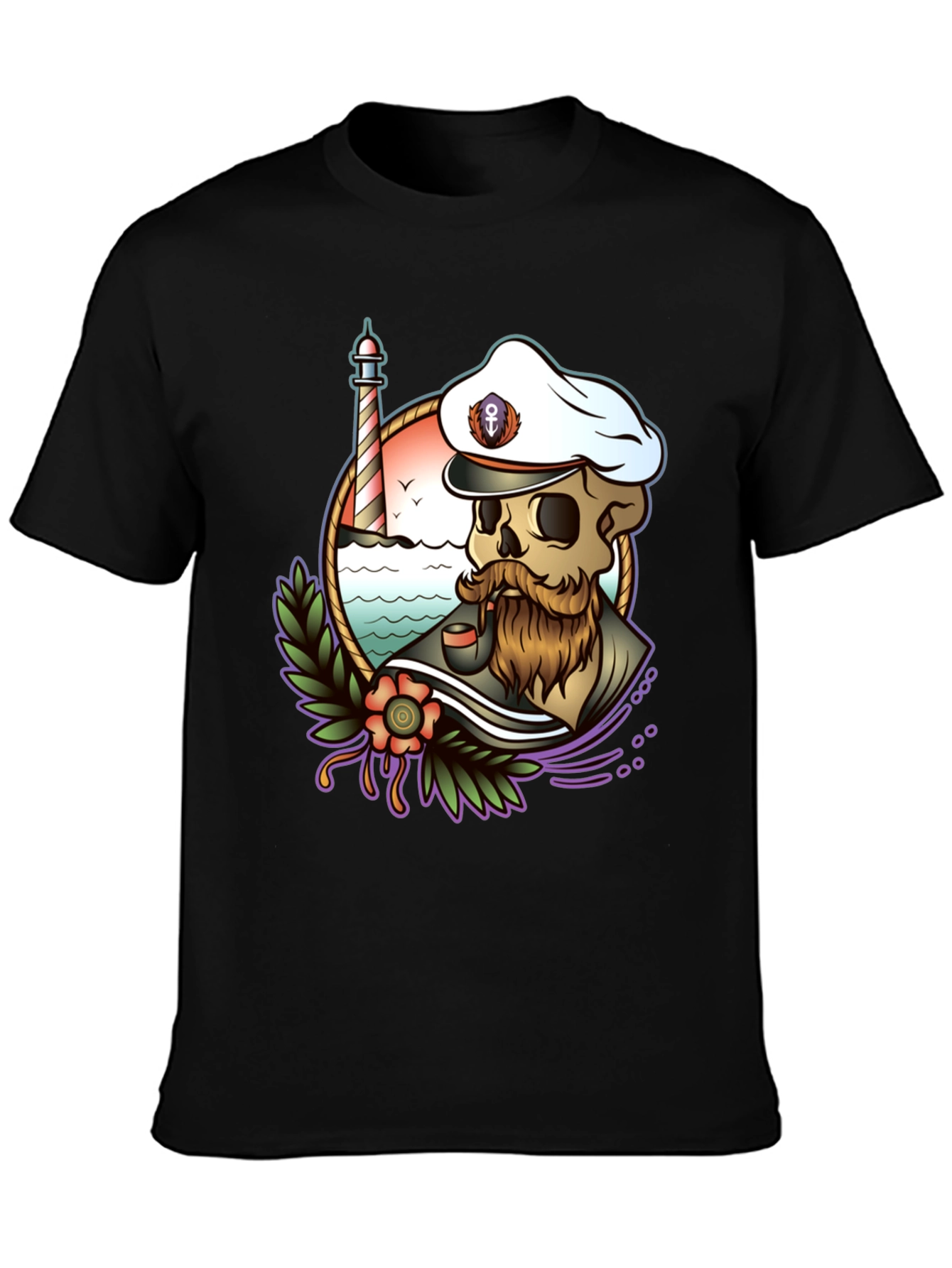 Black Nautical Skull T-Shirt - Captain Skeleton Tee view 3