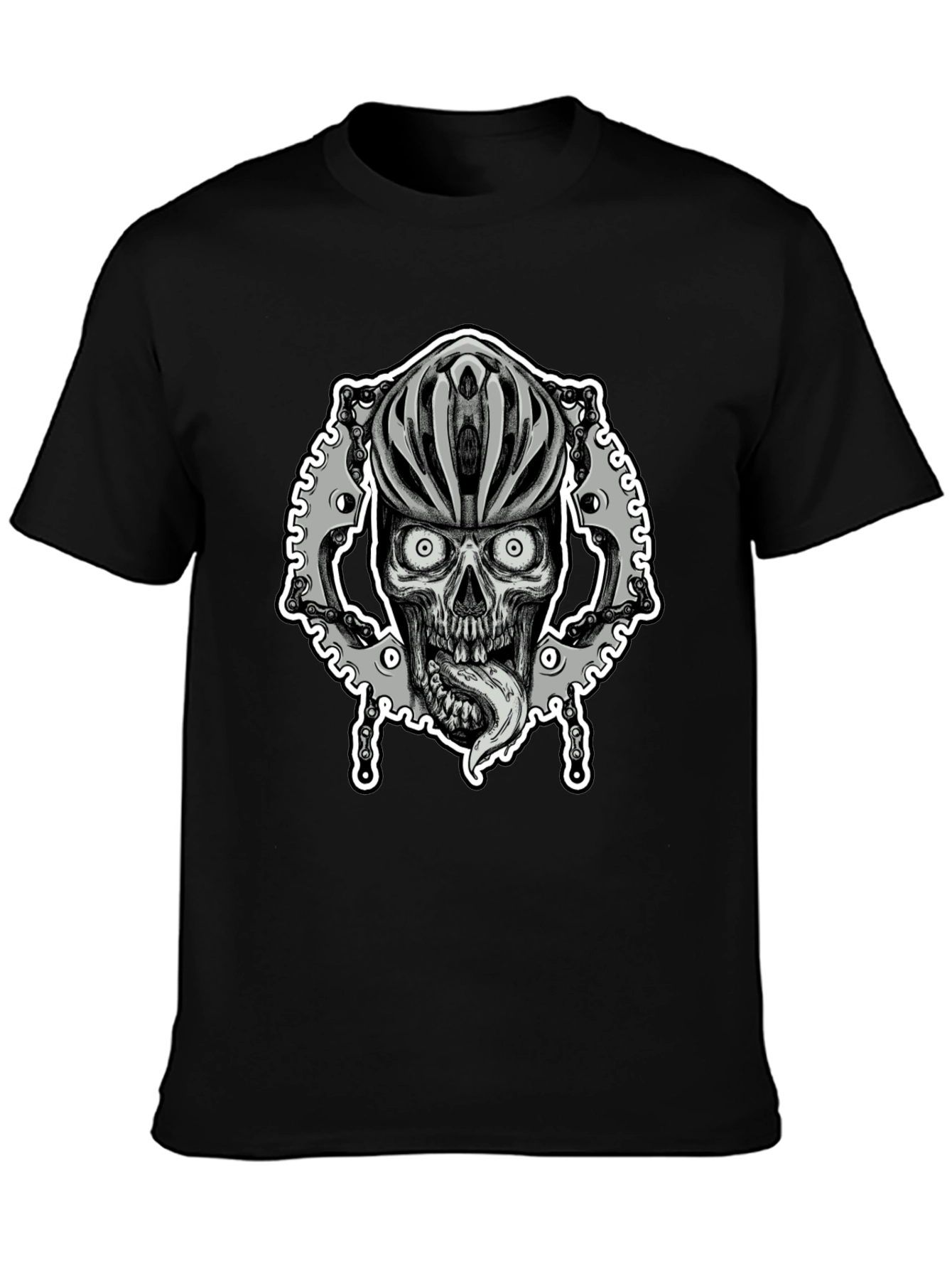 Black Biker Skull Graphic Tee - Black Cotton Blend view 3