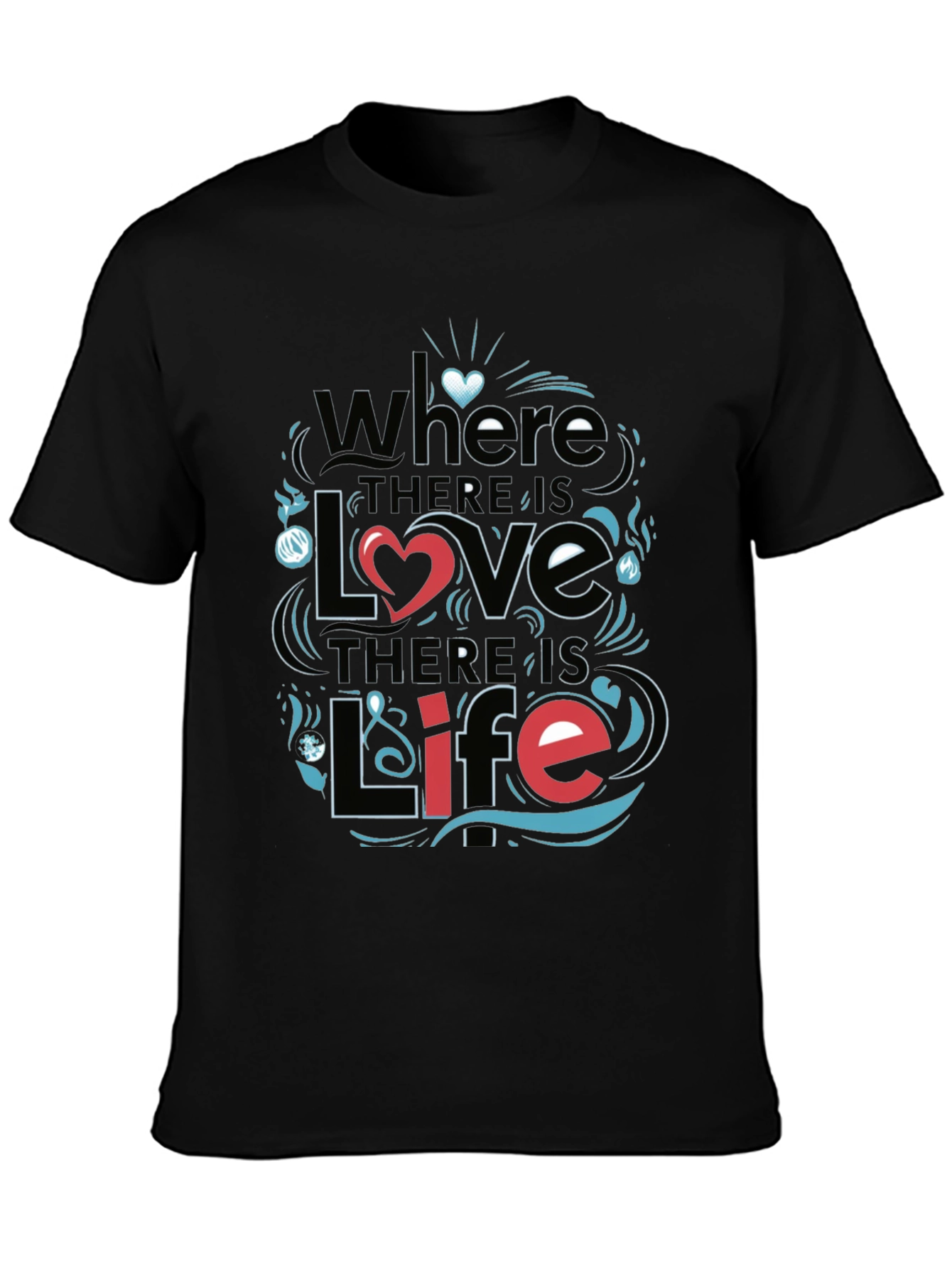 Black Inspirational 'Love & Life' Graphic T-Shirt view 3
