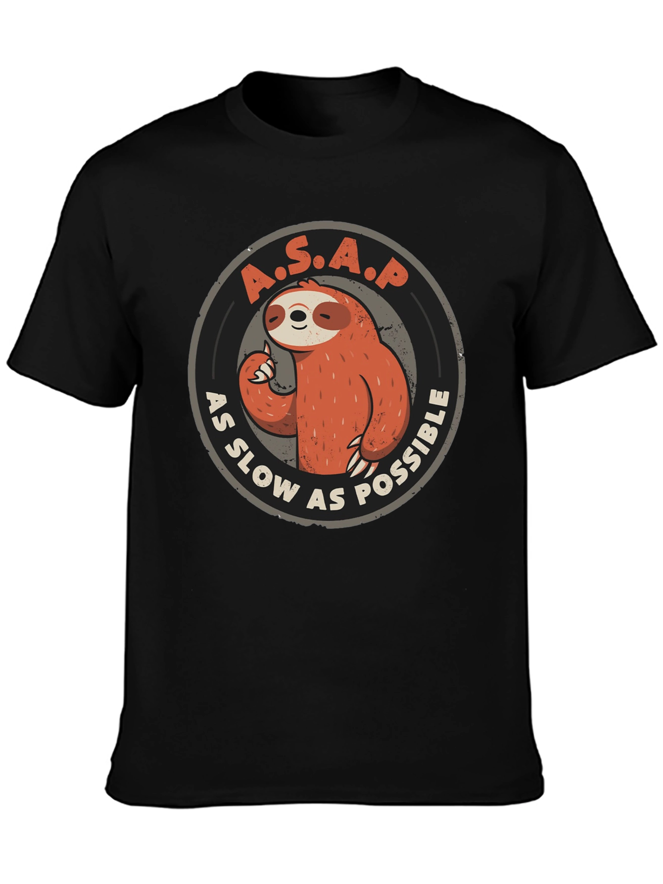 Black Funny Sloth A.S.A.P. Graphic T-Shirt - As Slow As Possible Tee view 3