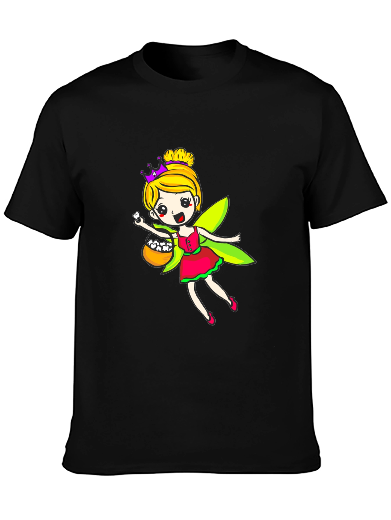 Black Fairy Princess T-Shirt - Cartoon Design view 3