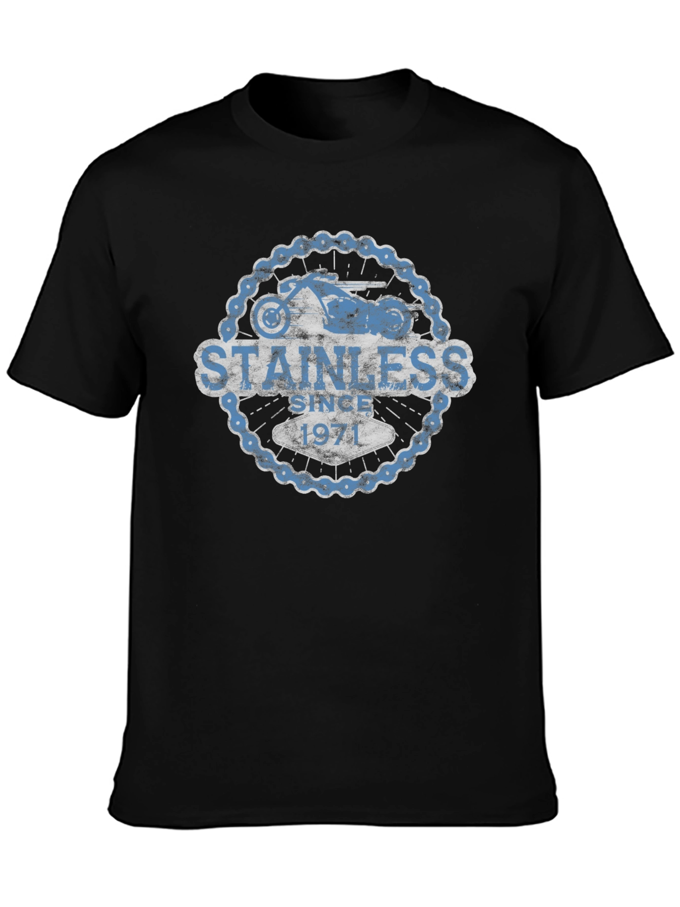Black Stainless Since 1971 Motorcycle Graphic T-Shirt view 3