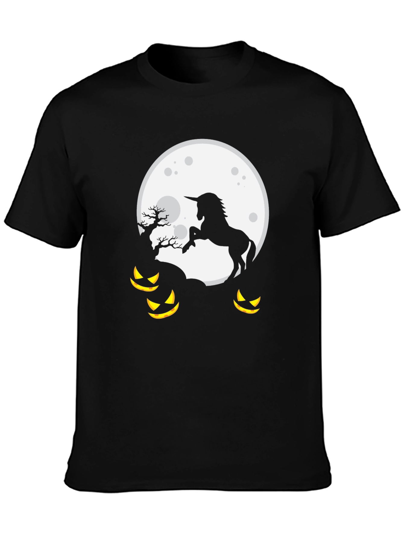 Black Unicorn Halloween Moon T-Shirt view 3