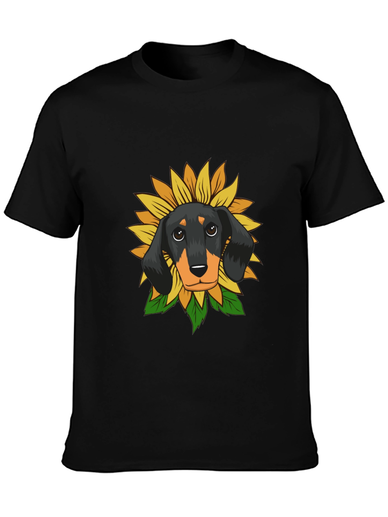 Black Dachshund Sunflower Graphic Tee - Black Cotton Comfort view 3
