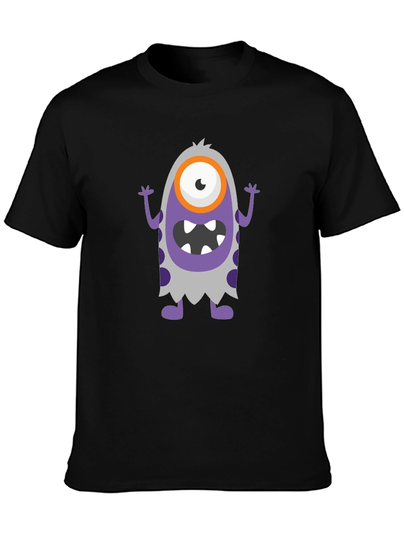 Black Funny Monster Graphic Tee - Black Cotton Shirt view 3