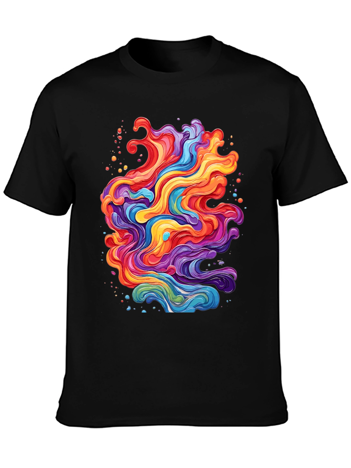 Black Vibrant Abstract Swirl T-Shirt - Black view 3