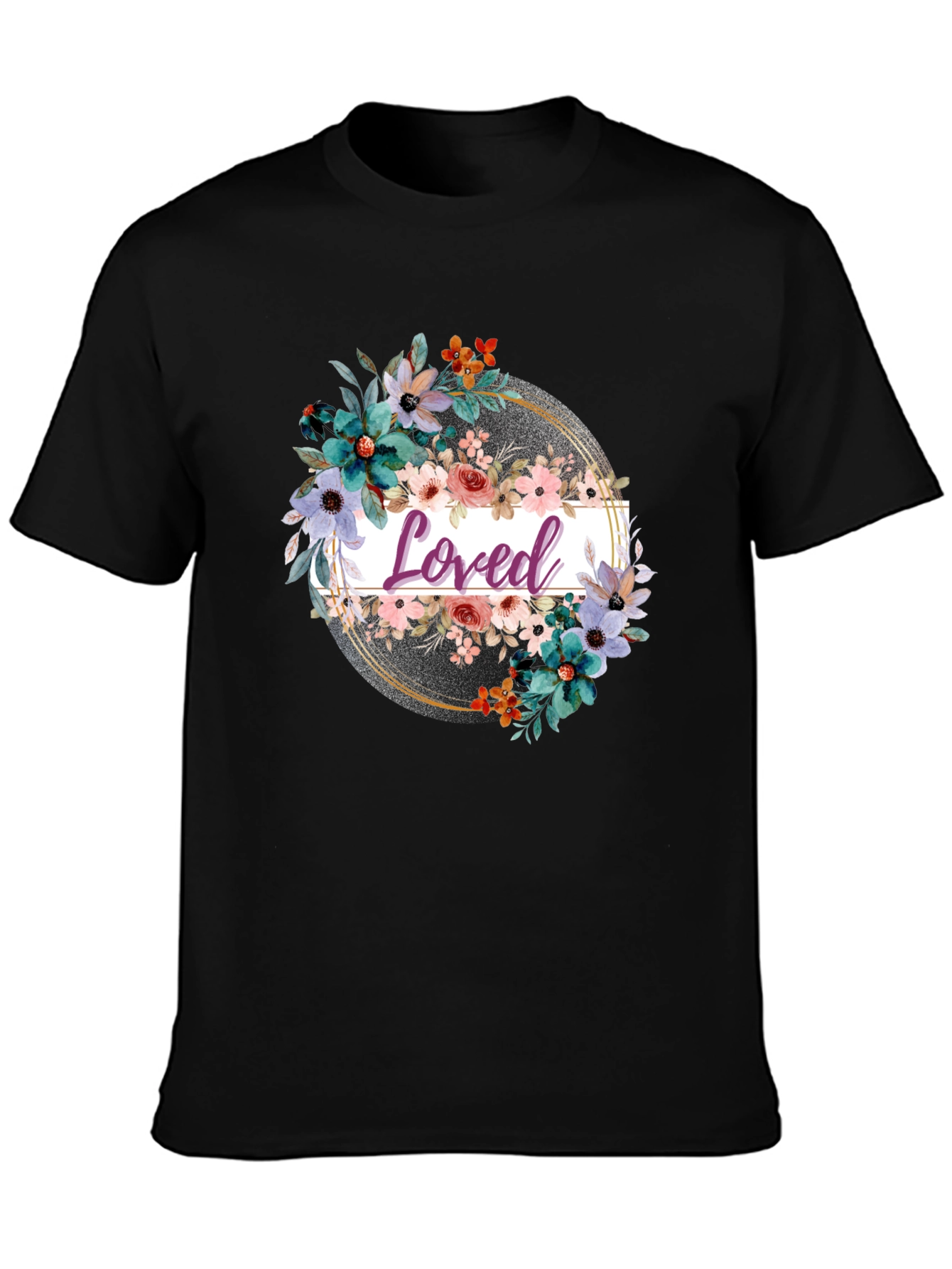 Black Floral Loved T-Shirt view 3