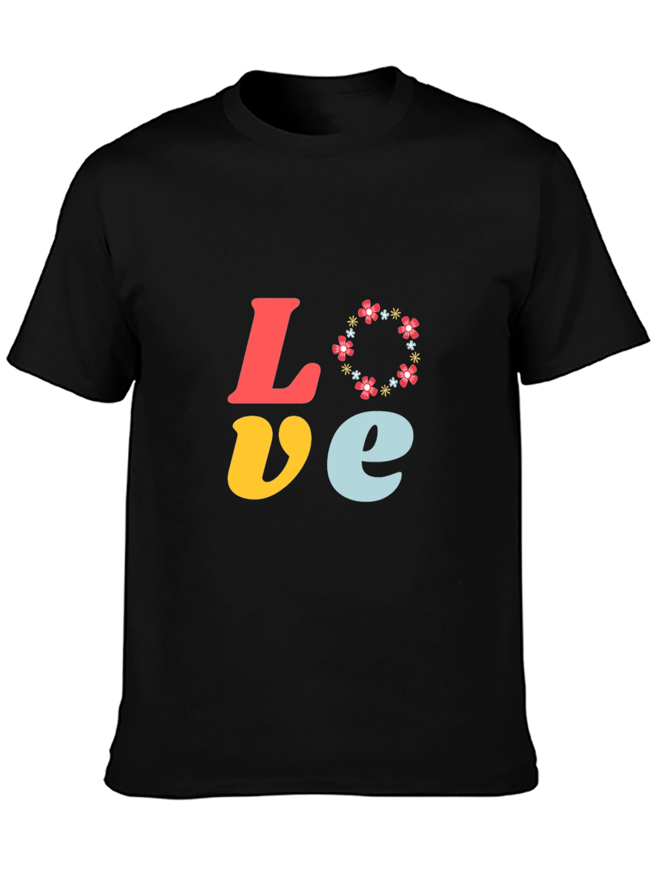 Black Love Floral Graphic Tee - Short Sleeve Black T-Shirt view 3