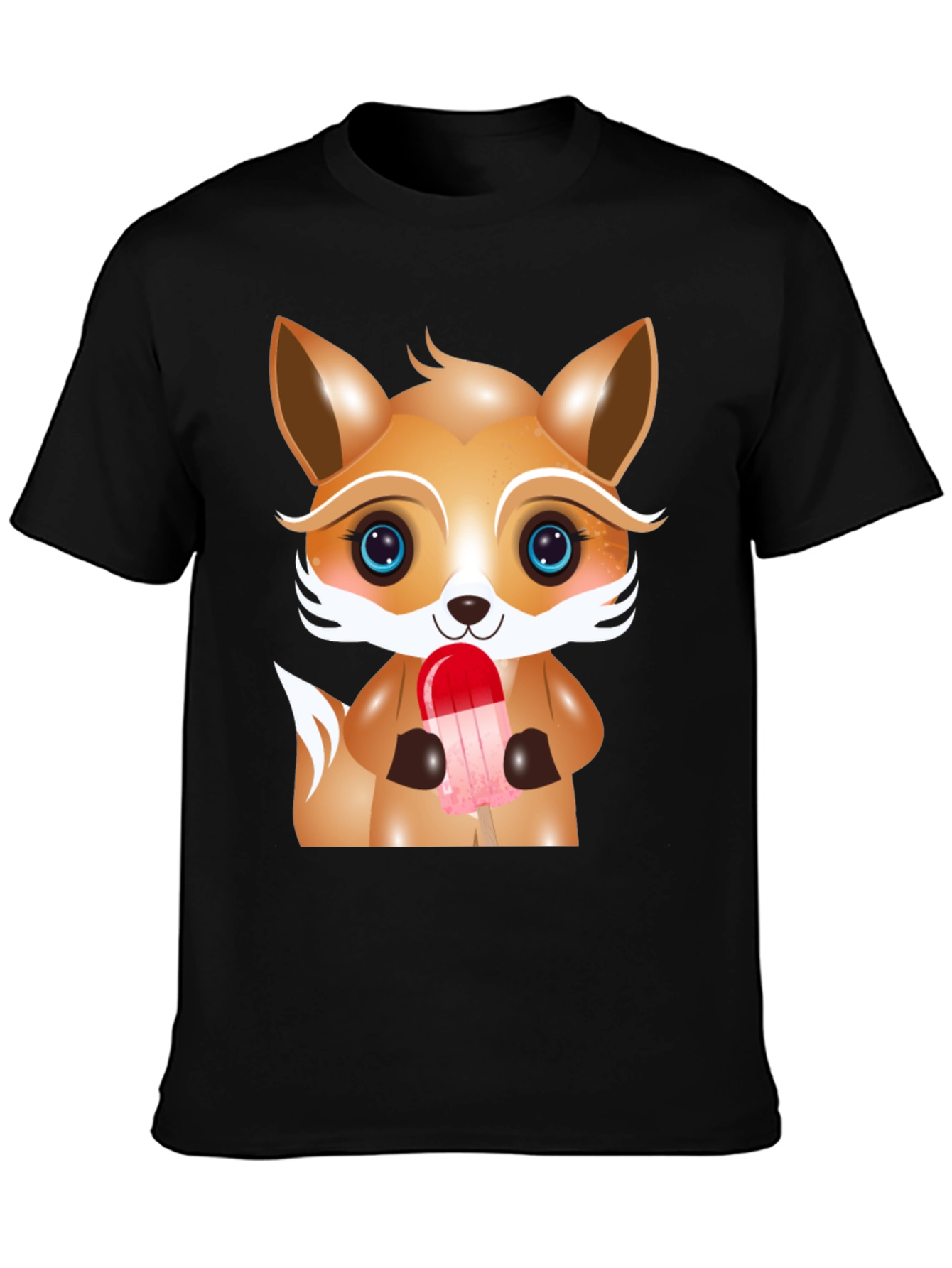 Black Cute Cartoon Fox Ice Cream Graphic Tee view 3
