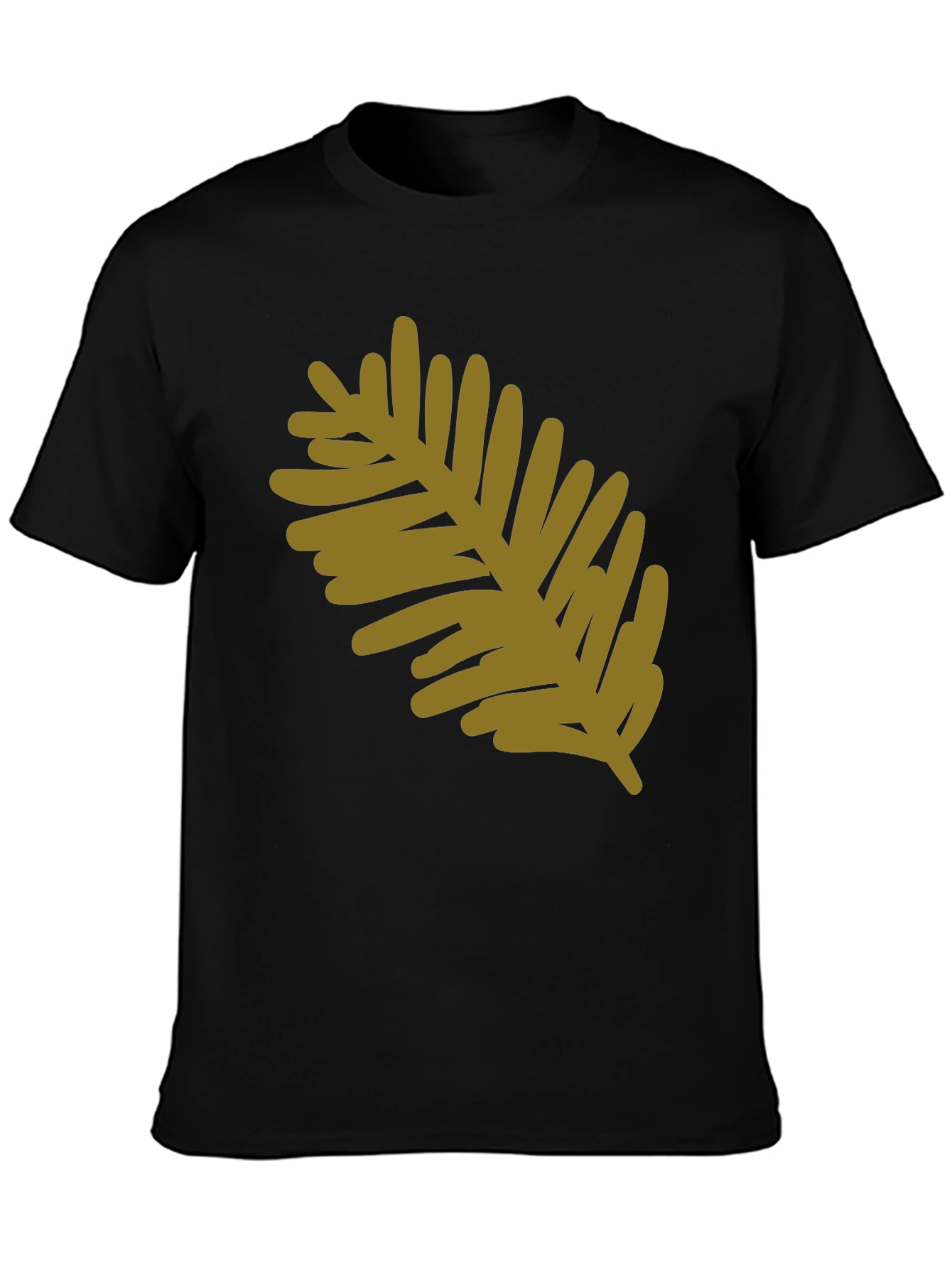 Black Modern Leaf Design Black Cotton T-Shirt view 3