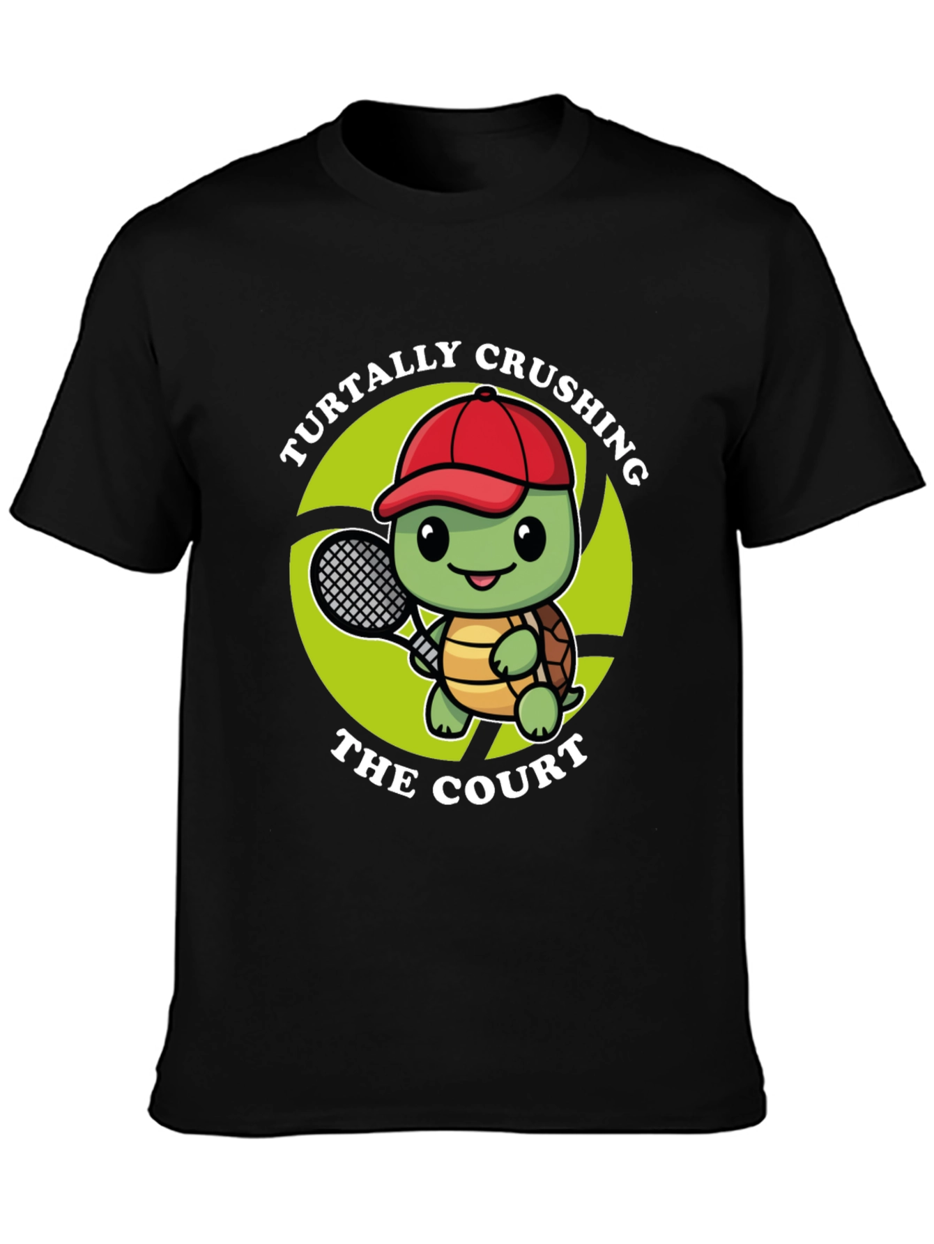 Black Turtally Crushing It! Tennis Turtle Graphic Tee view 3