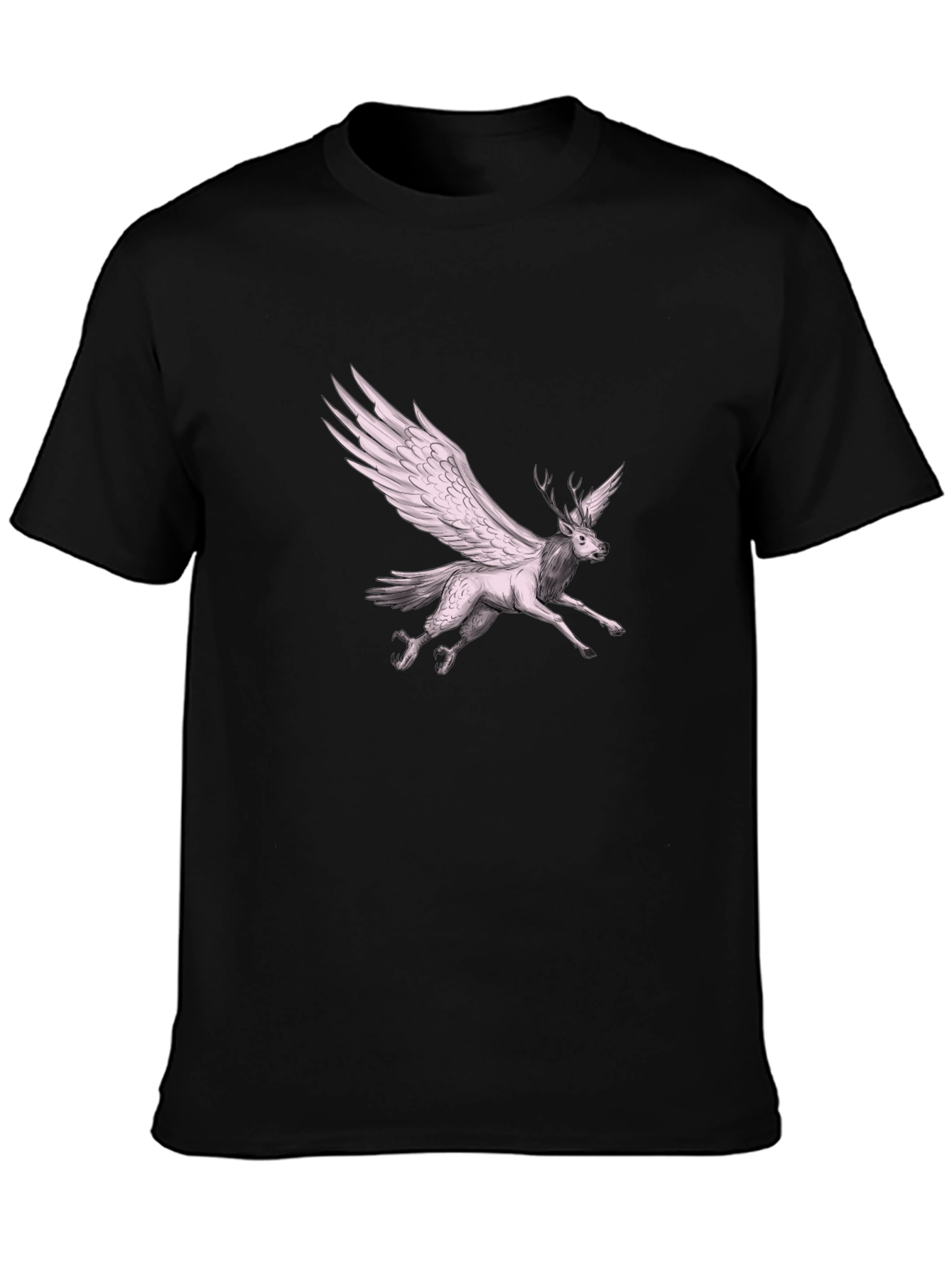 Black Winged Deer Graphic Tee - Unique Fantasy T-Shirt view 3