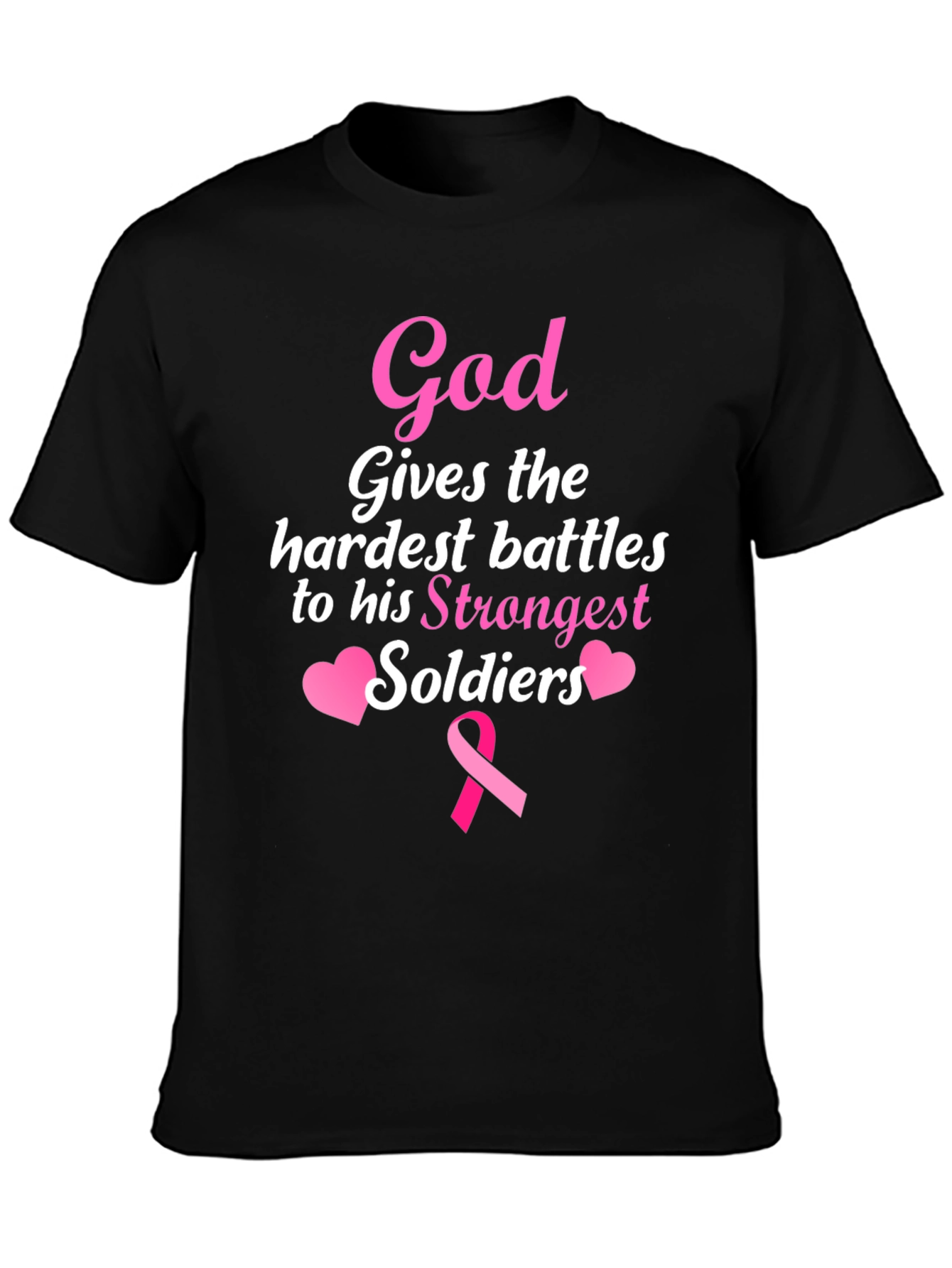 Black God Gives Battles T-Shirt - Strongest Soldiers - Pink Ribbon view 3