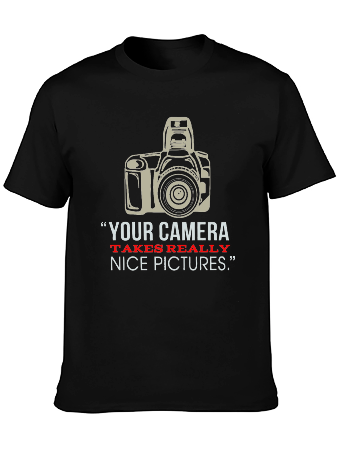 Black Funny Photographer T-Shirt, "Nice Pictures" view 3