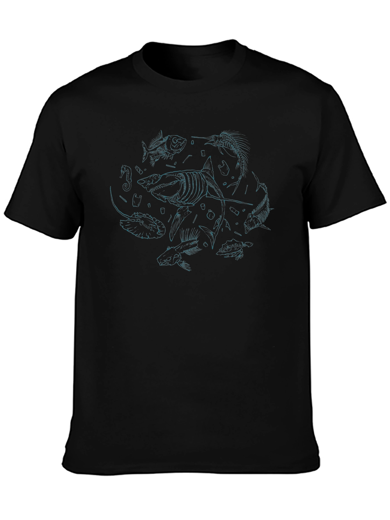 Black Men's Black T-Shirt with Sea Life Graphic view 3