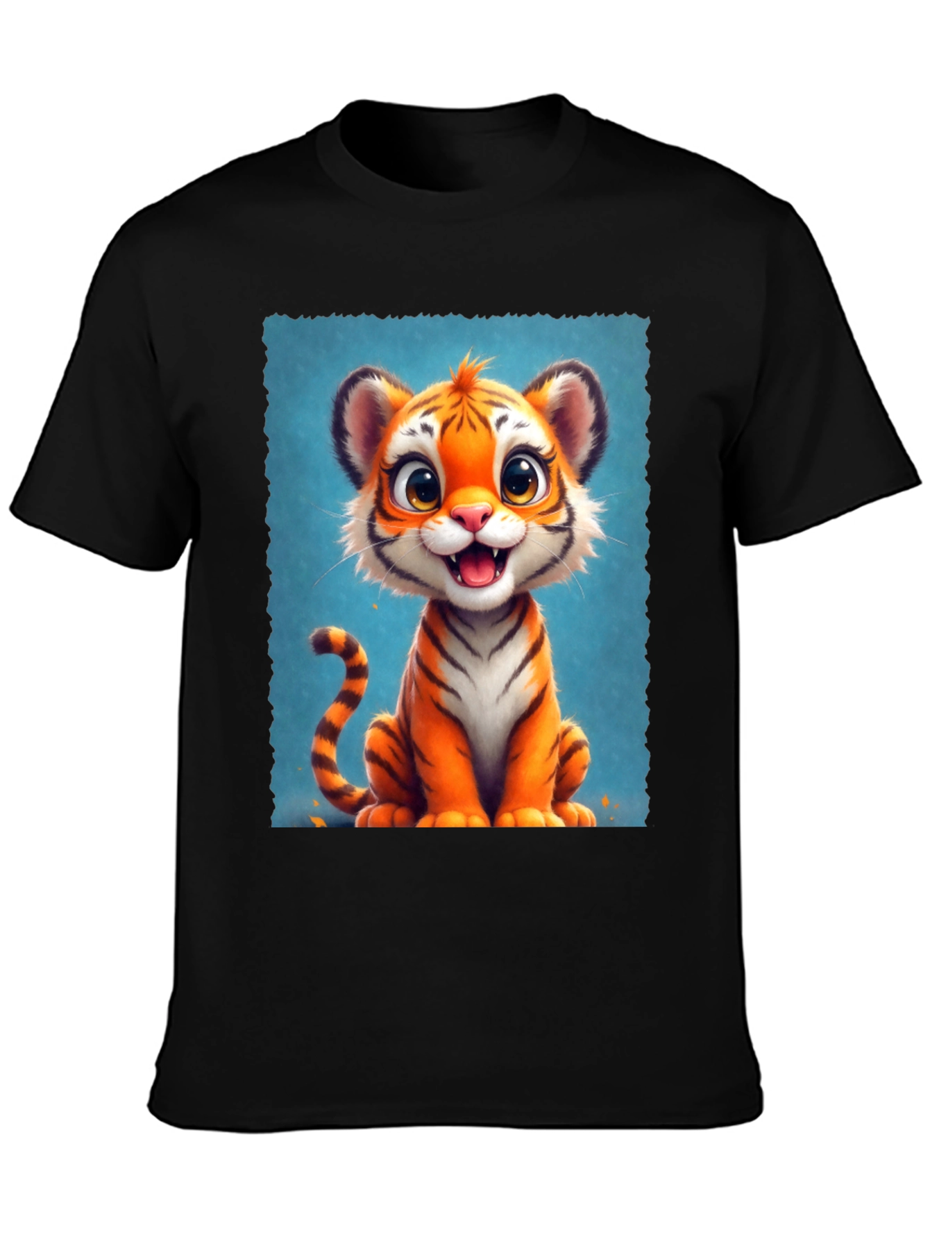 Black Cute Cartoon Tiger Graphic Tee view 3