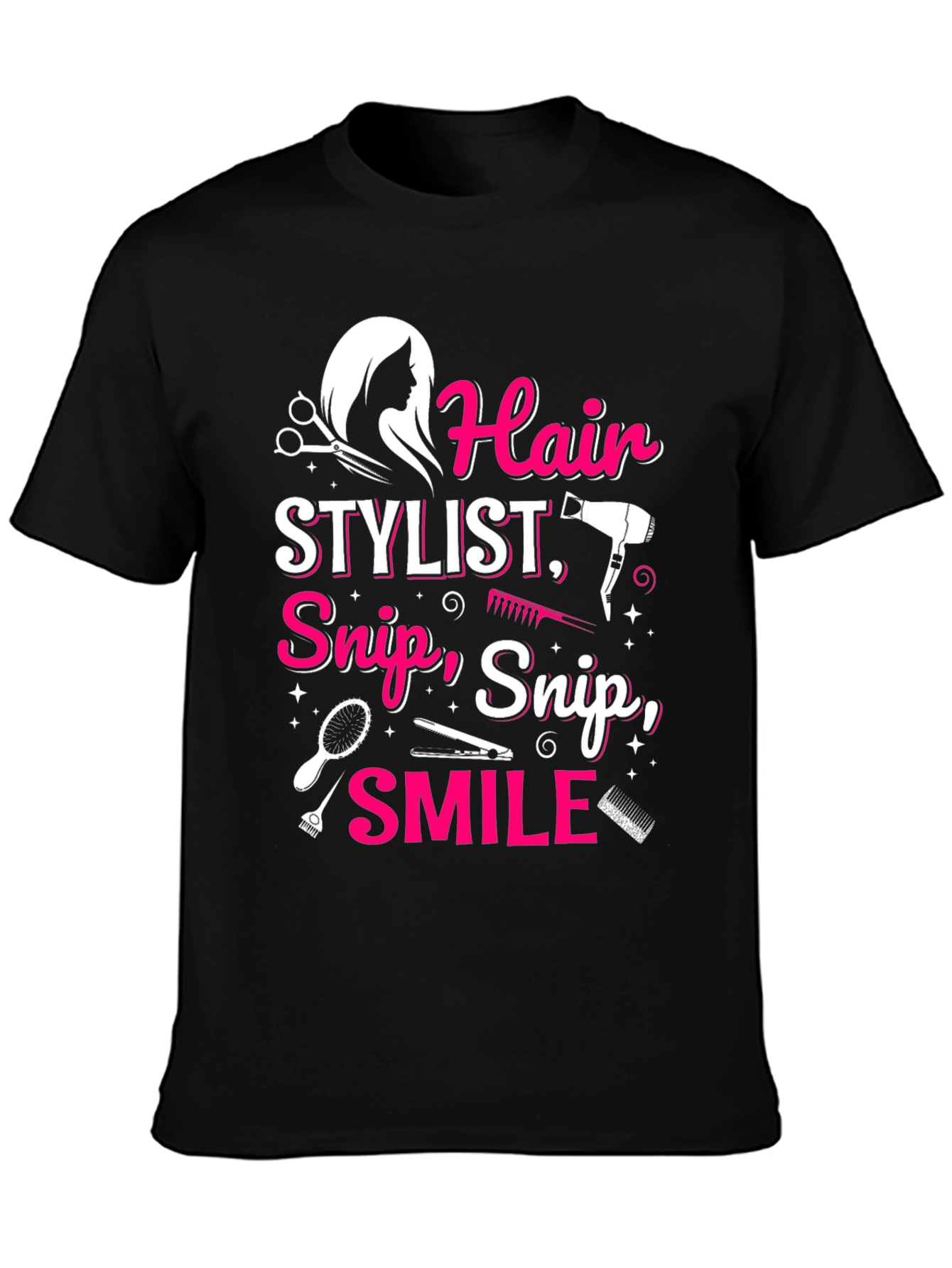 Black Hair Stylist T-Shirt - Snip, Snip, Smile! view 3