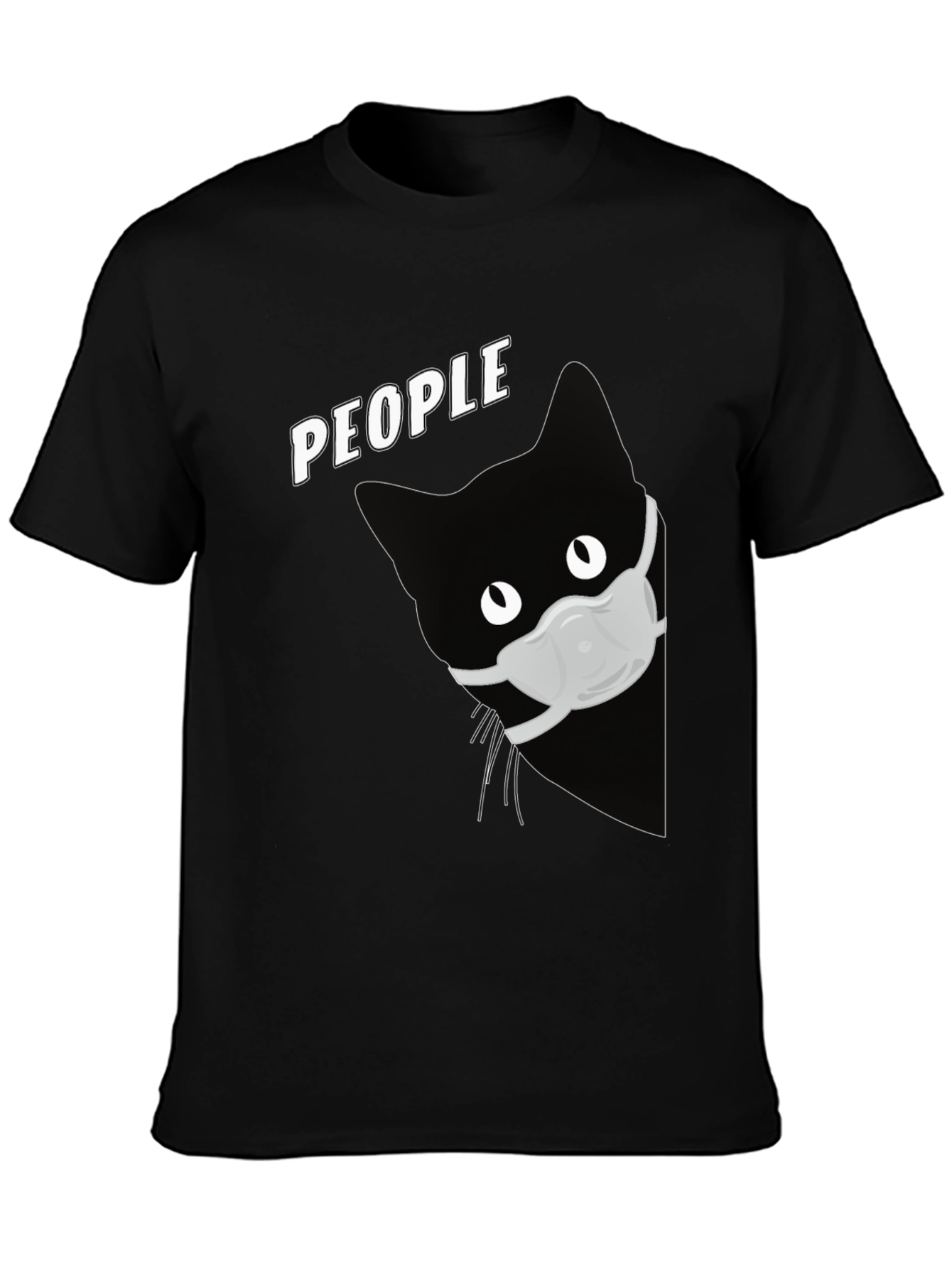 Black Cat with Mask Graphic T-Shirt - People view 3