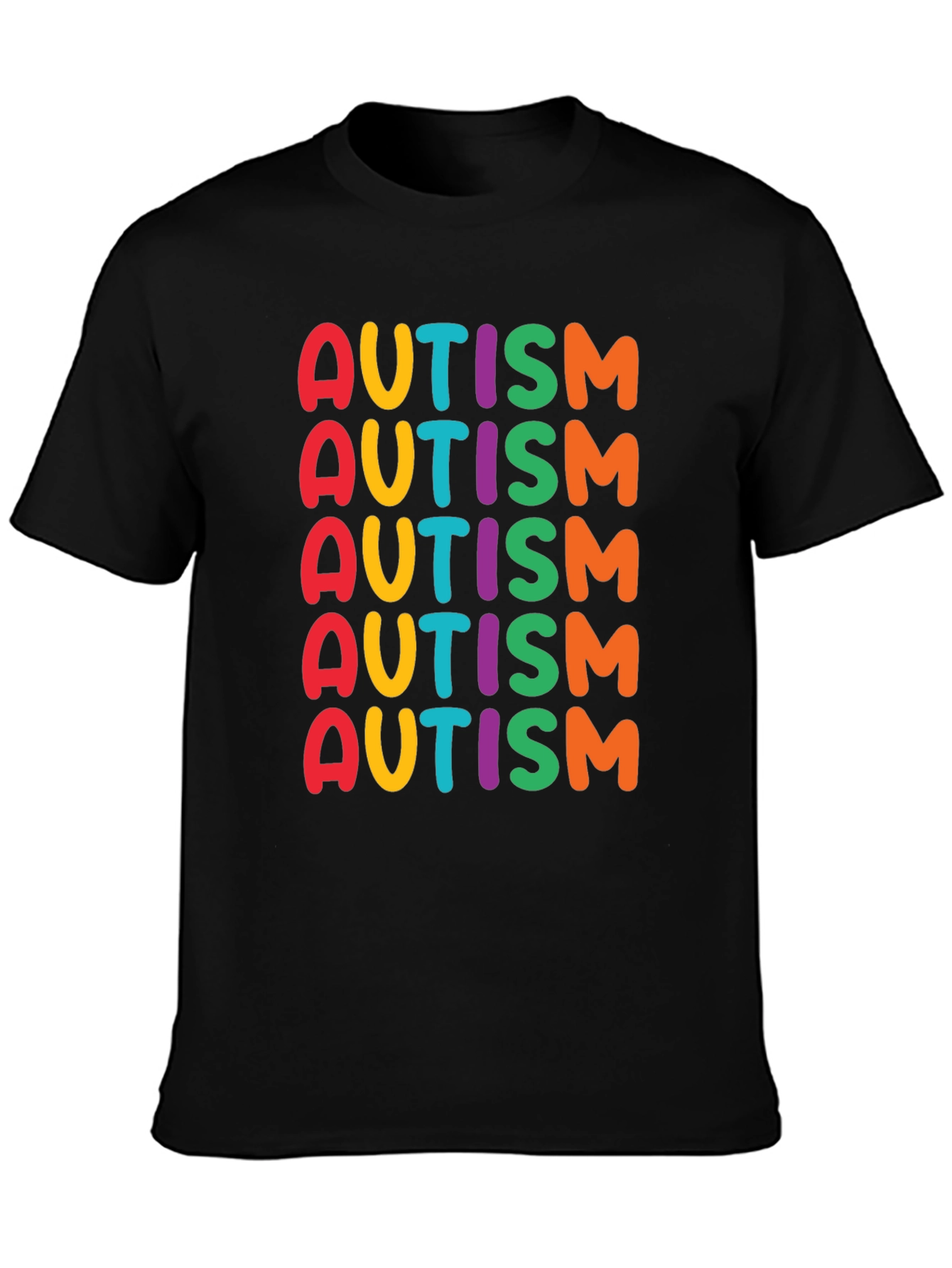 Black Colorful Autism Awareness T-Shirt view 3