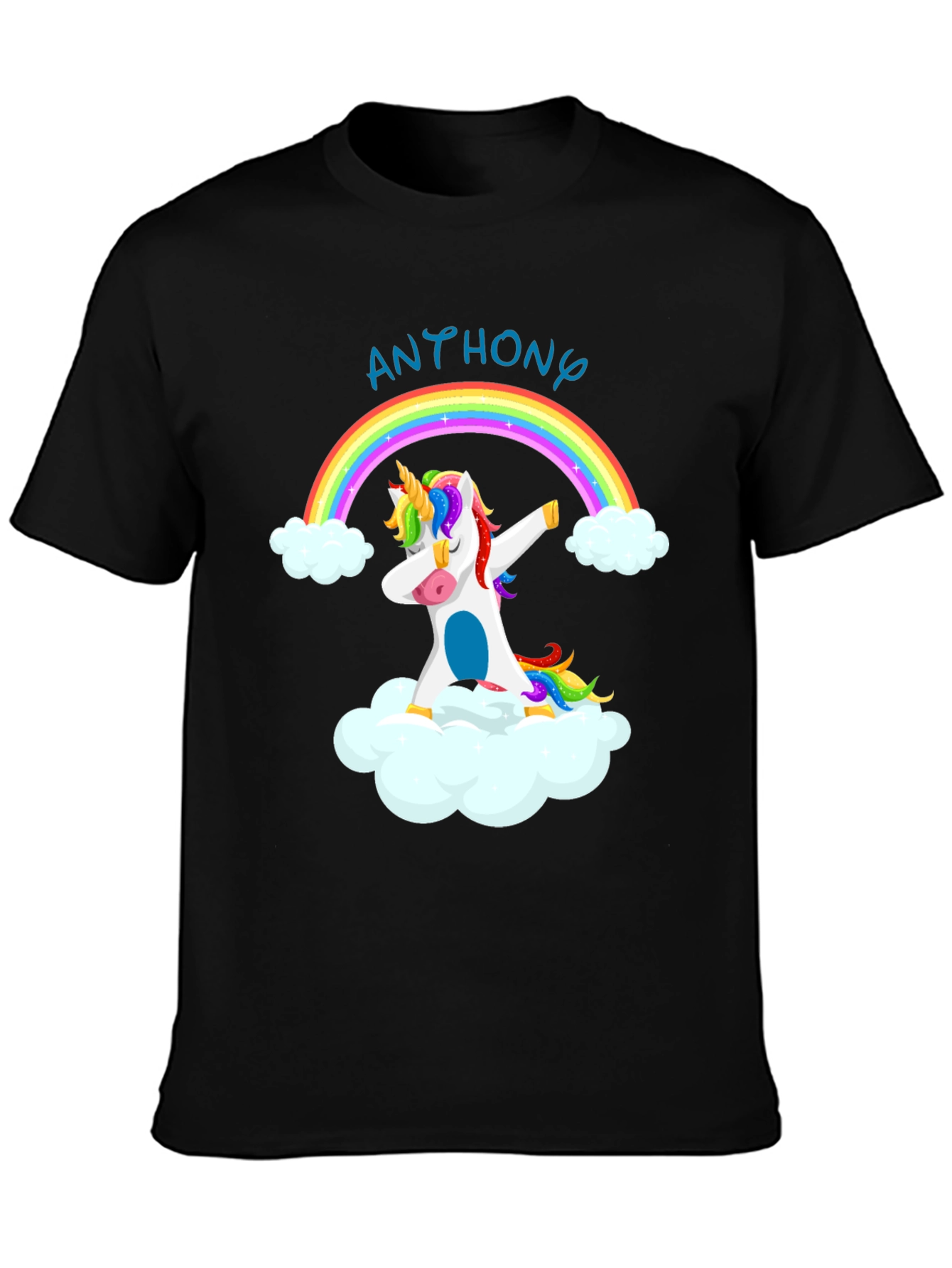 Black Dabbing Unicorn Rainbow T-Shirt - Personalized Name view 3