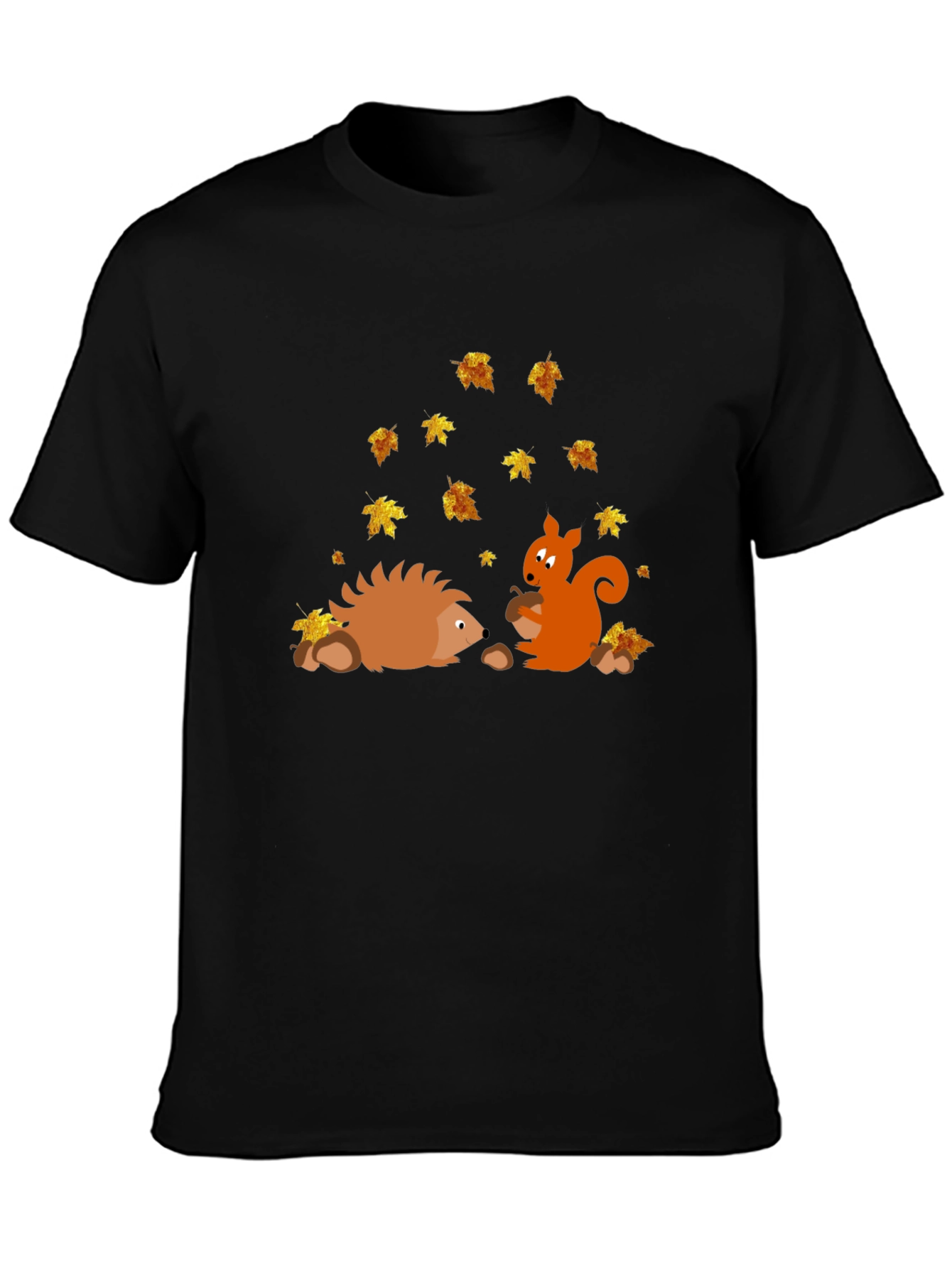 Black Autumn Friends Graphic Tee - Hedgehog & Squirrel view 3