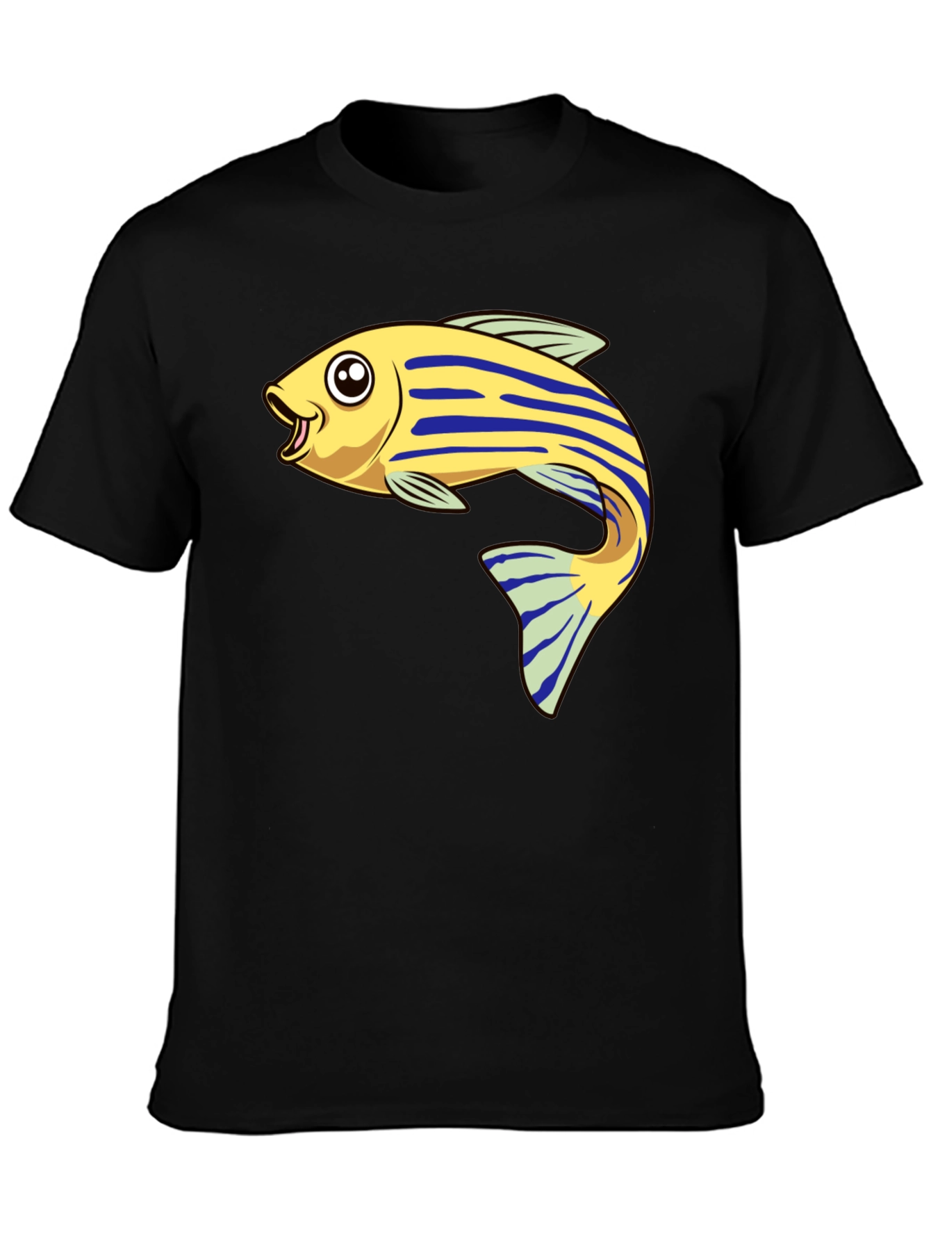 Black Cartoon Fish Graphic Tee - Black view 3