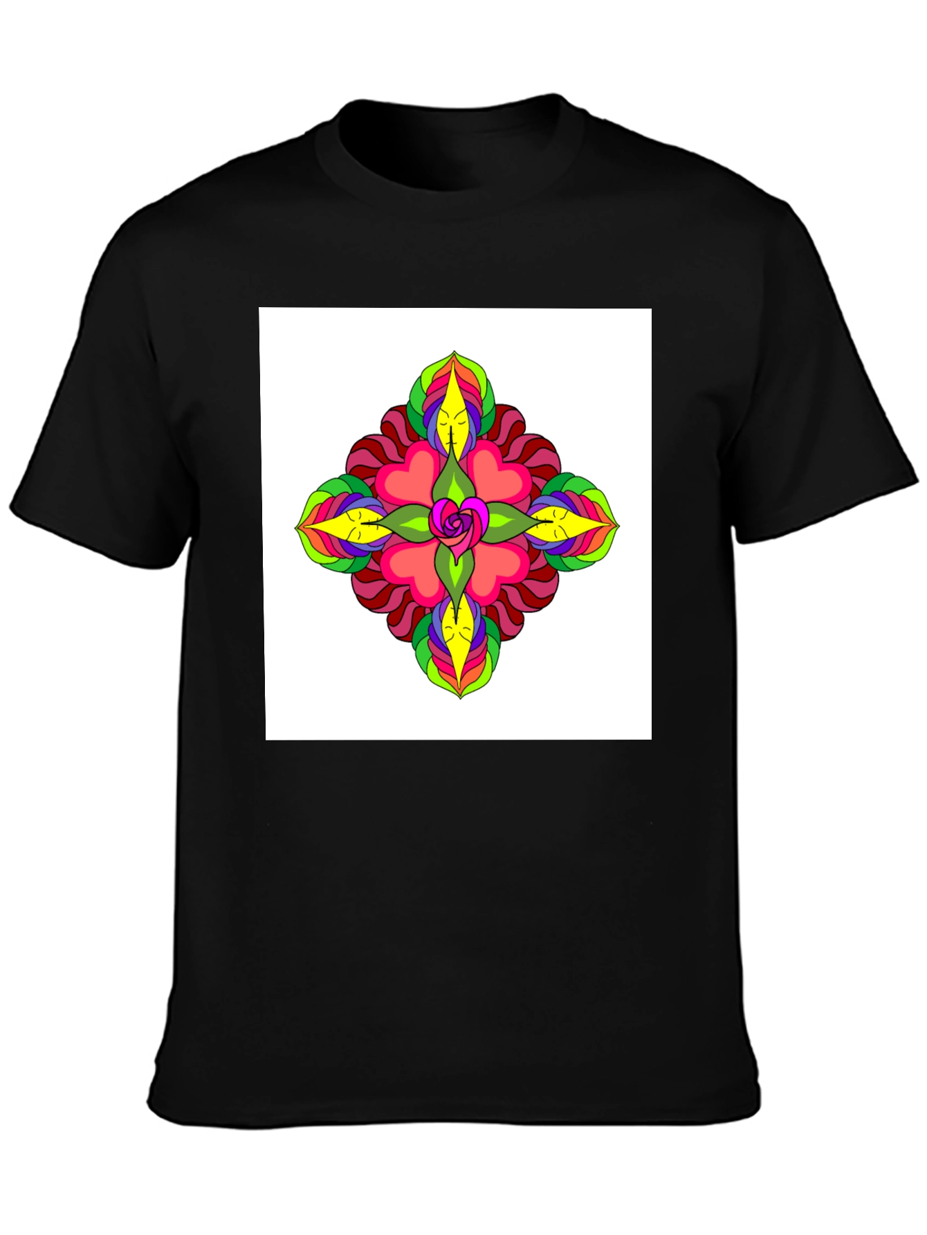 Black Psychedelic Flower Tee - Black Cotton Casual Wear view 3