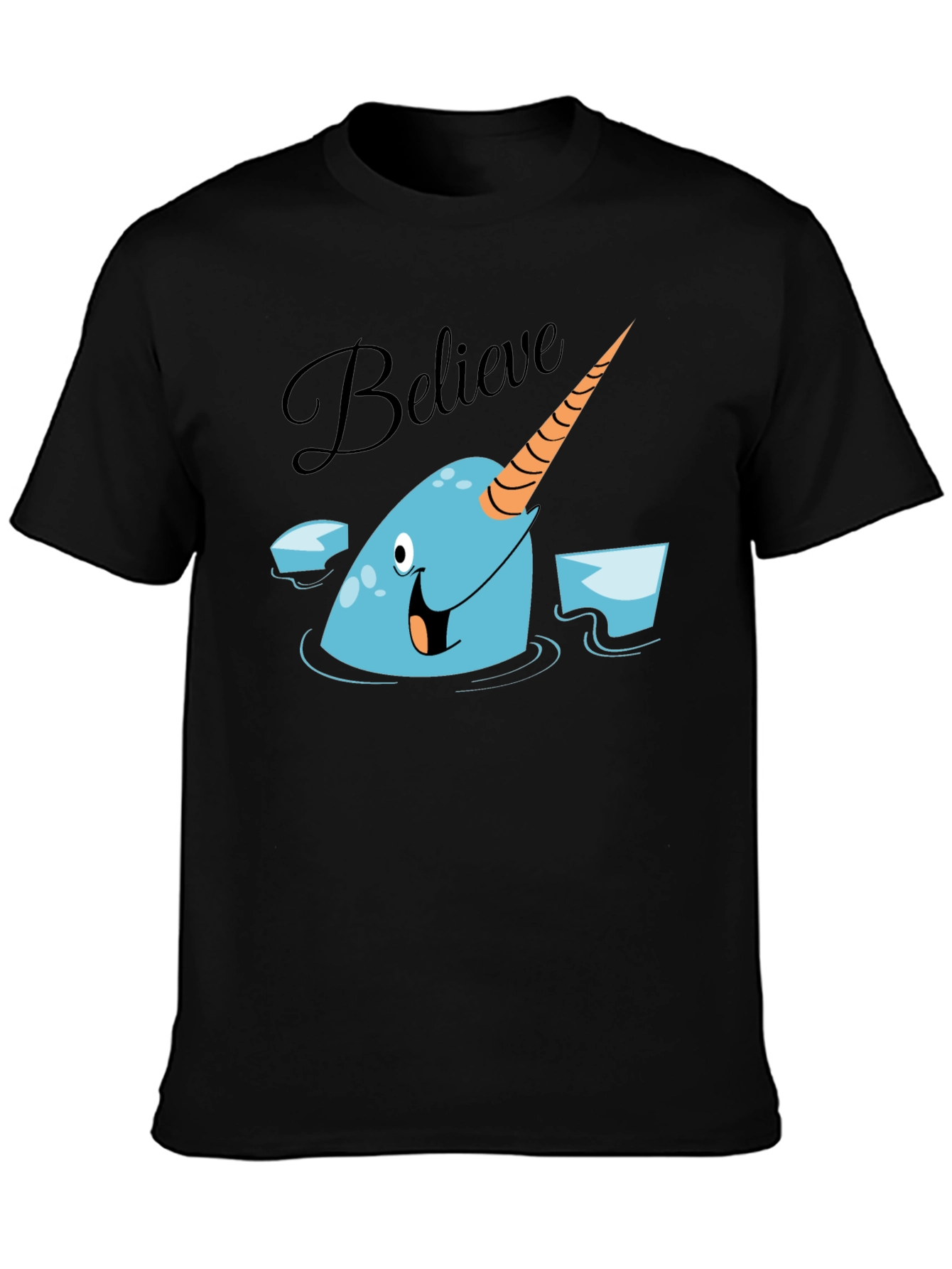 Black Narwhal Believe Graphic Tee - Black Cotton T-Shirt view 3