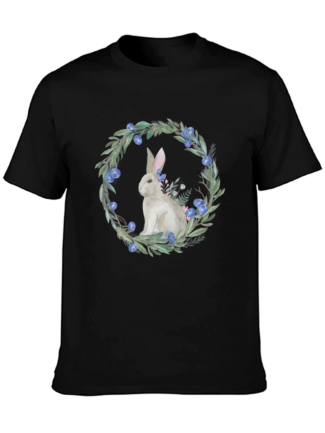 Black Rabbit Wreath Graphic Tee - Black Cotton Blend view 3