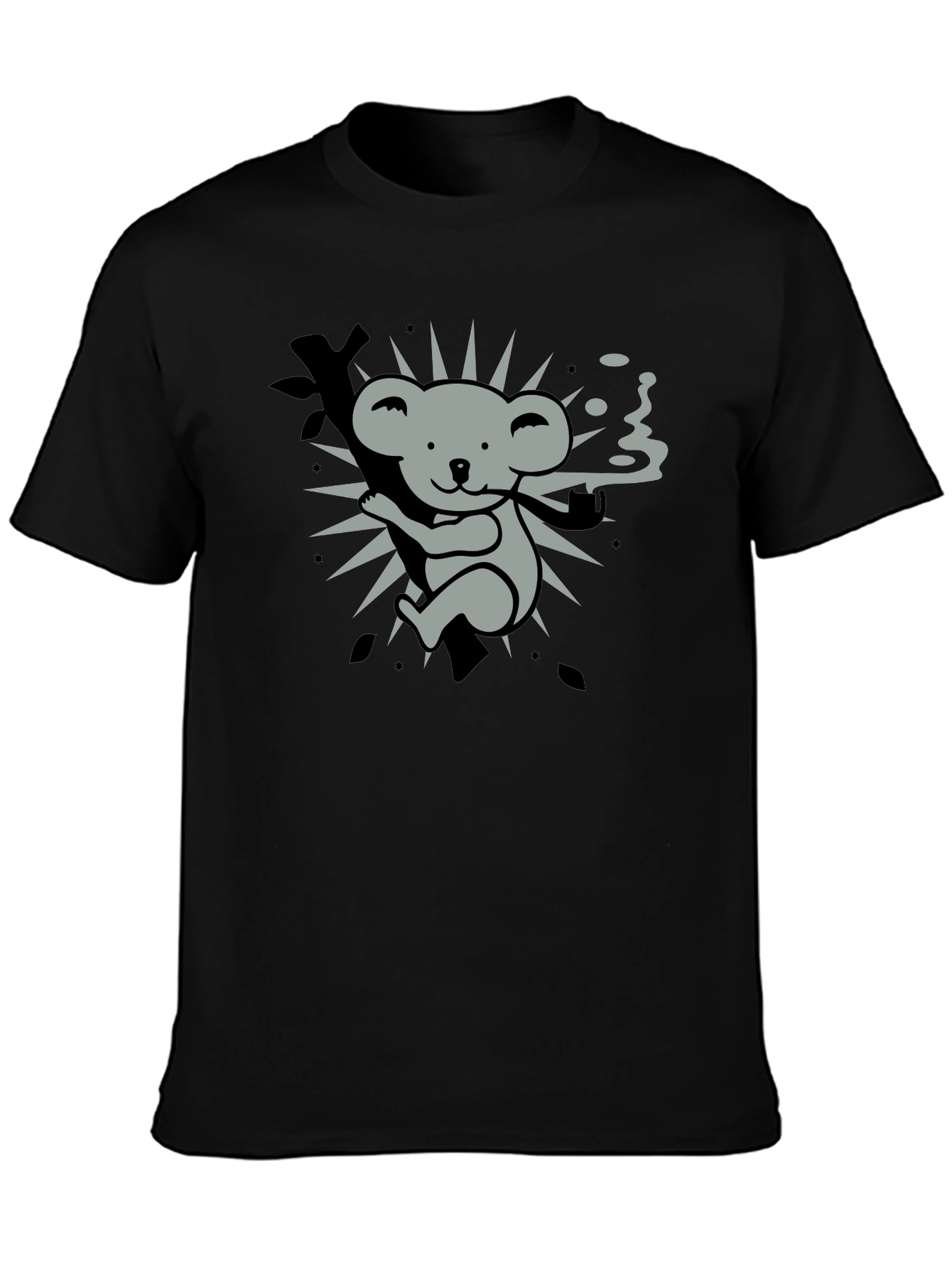 Black Smoking Koala Graphic Tee - Black Cotton T-Shirt view 3