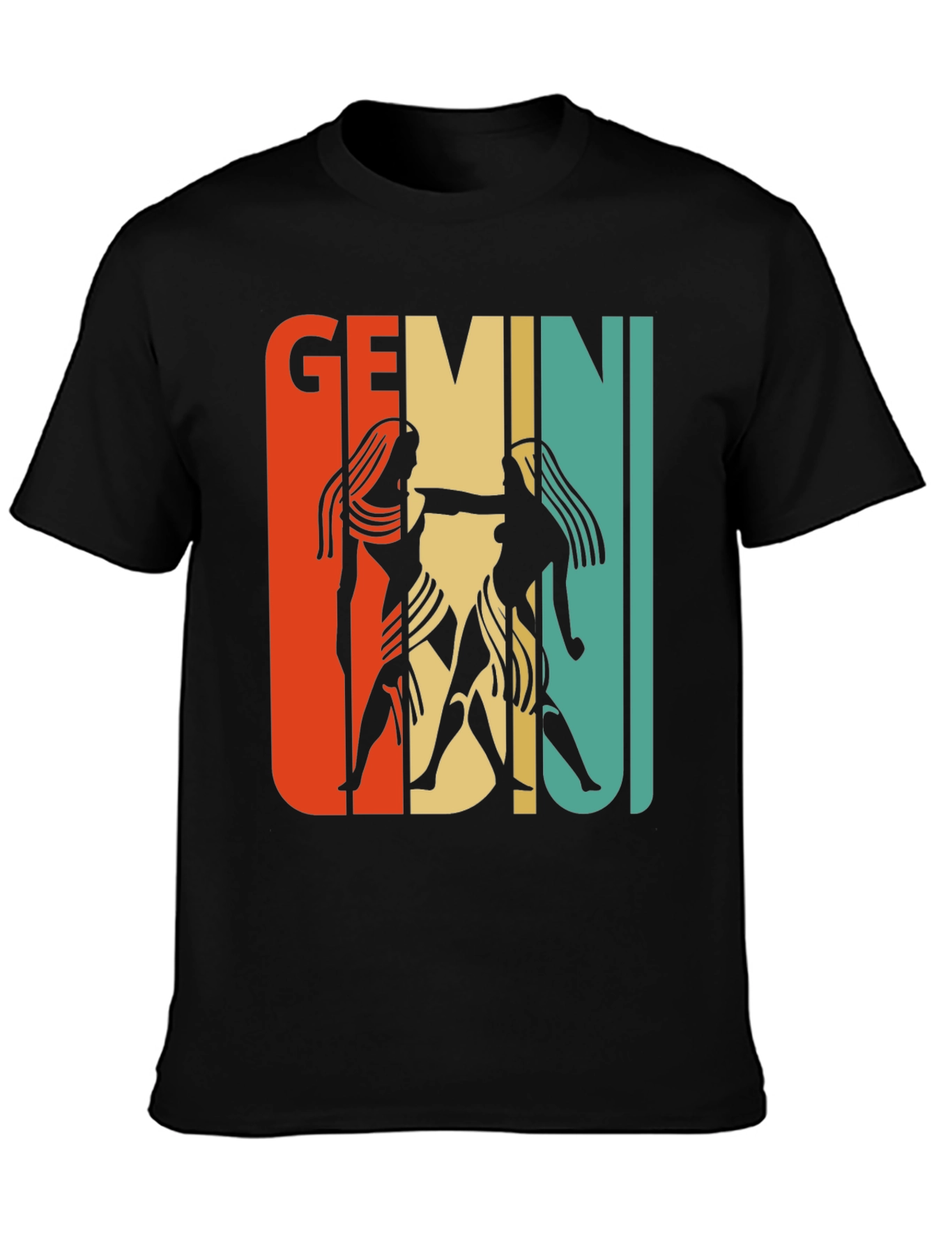 Black Retro Gemini Zodiac Graphic T-Shirt view 3