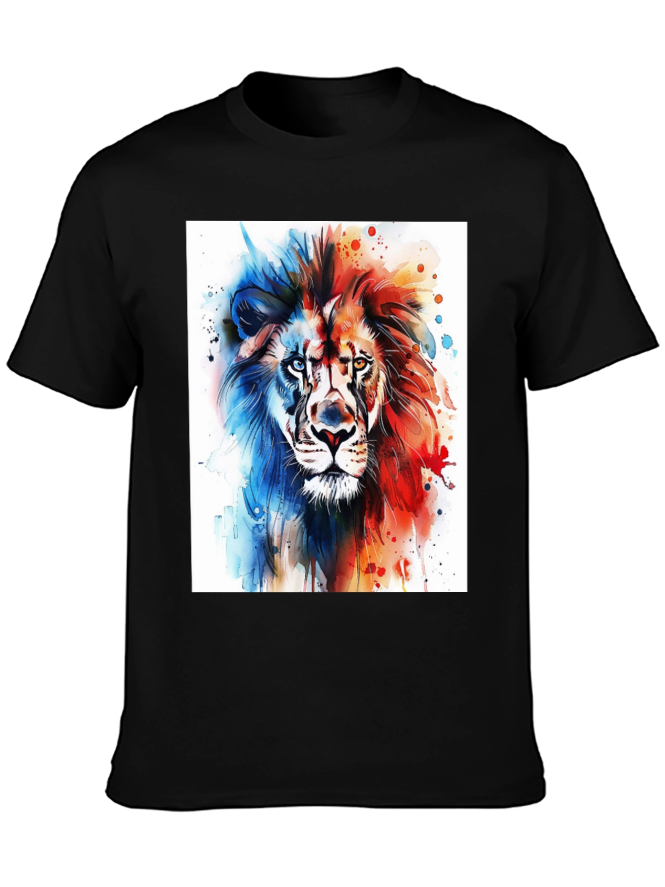 Black Watercolor Lion Graphic Tee - Men's Black T-Shirt view 3
