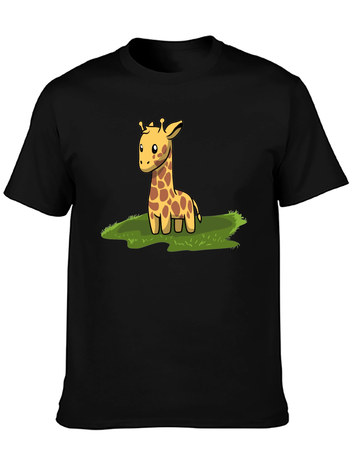 Black Cute Giraffe Graphic Tee - Black Cotton T-Shirt view 3