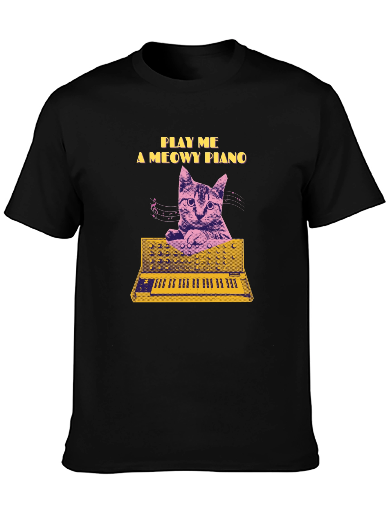 Black Play Me a Meowy Piano Black T-Shirt view 3