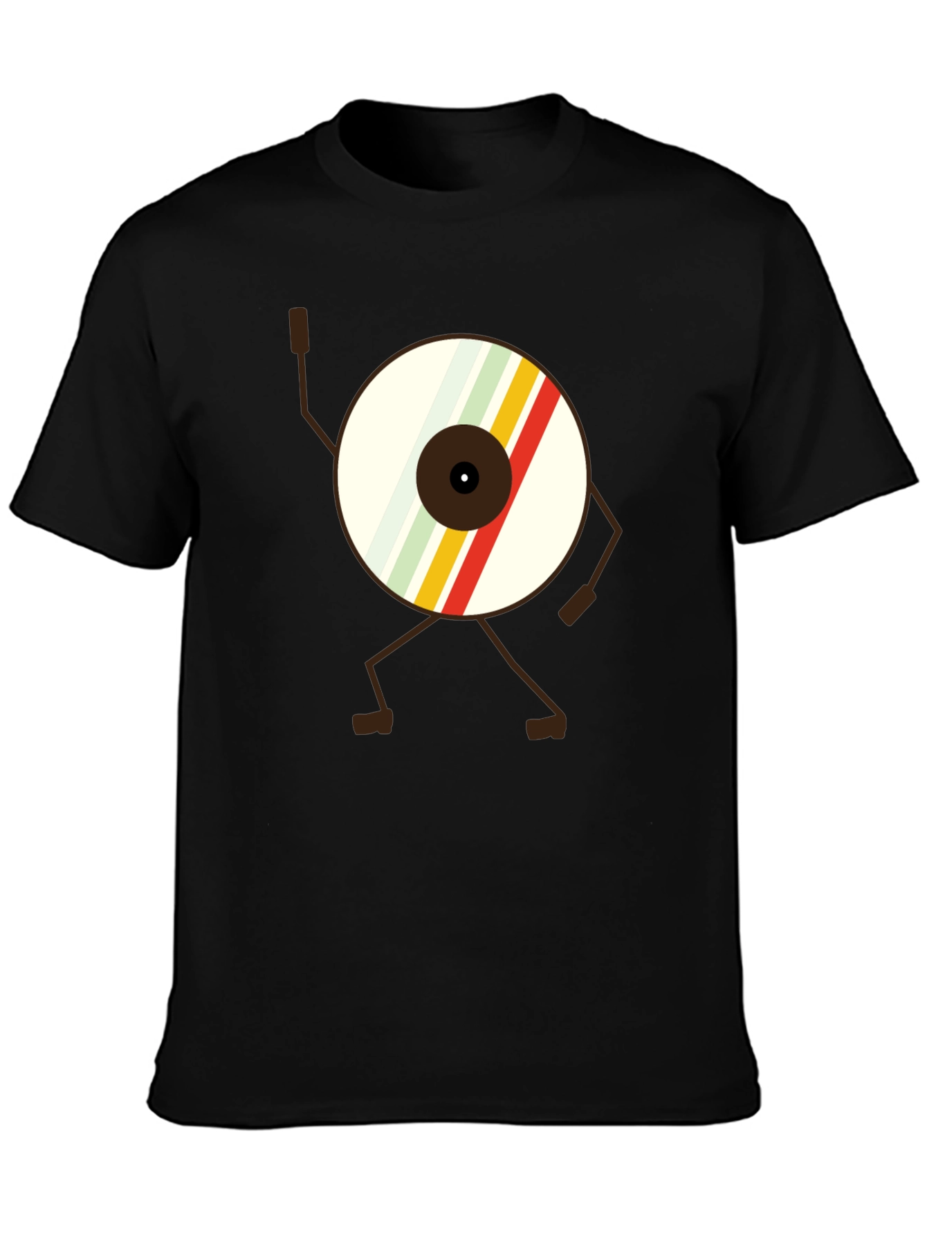 Black Retro Record Character T-Shirt - Cool Graphic Tee view 3