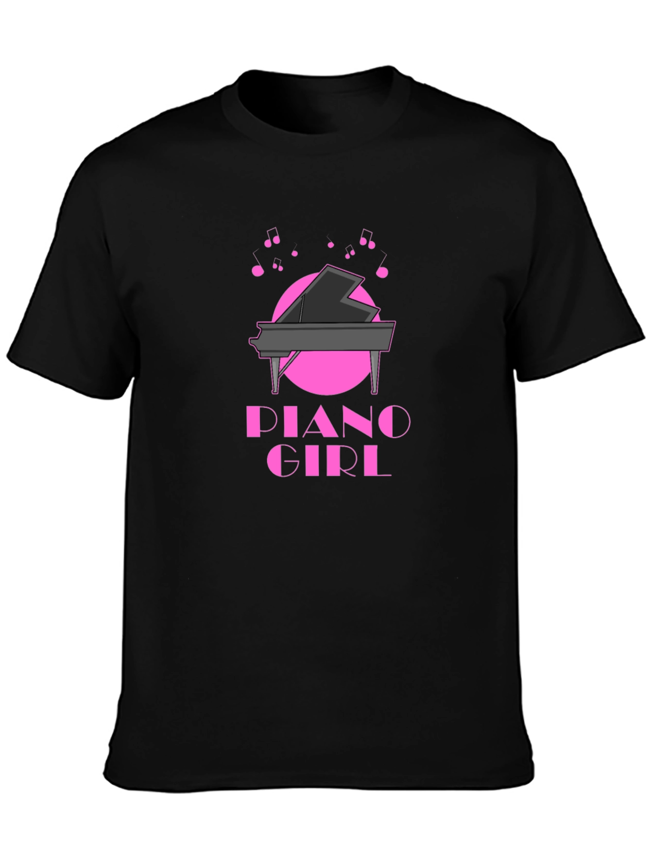 Black Piano Girl Black T-Shirt - Music Lover Tee view 3