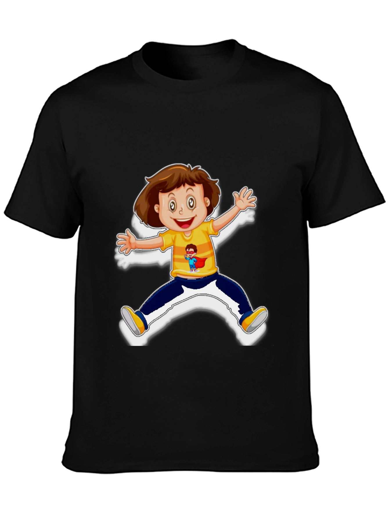 Black Cartoon Kid Graphic Black T-Shirt view 3