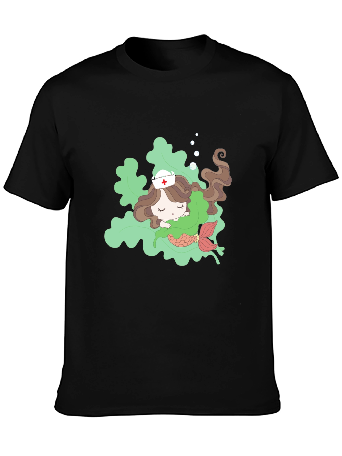 Black Mermaid Nurse T-Shirt - Cute Cartoon Design view 3