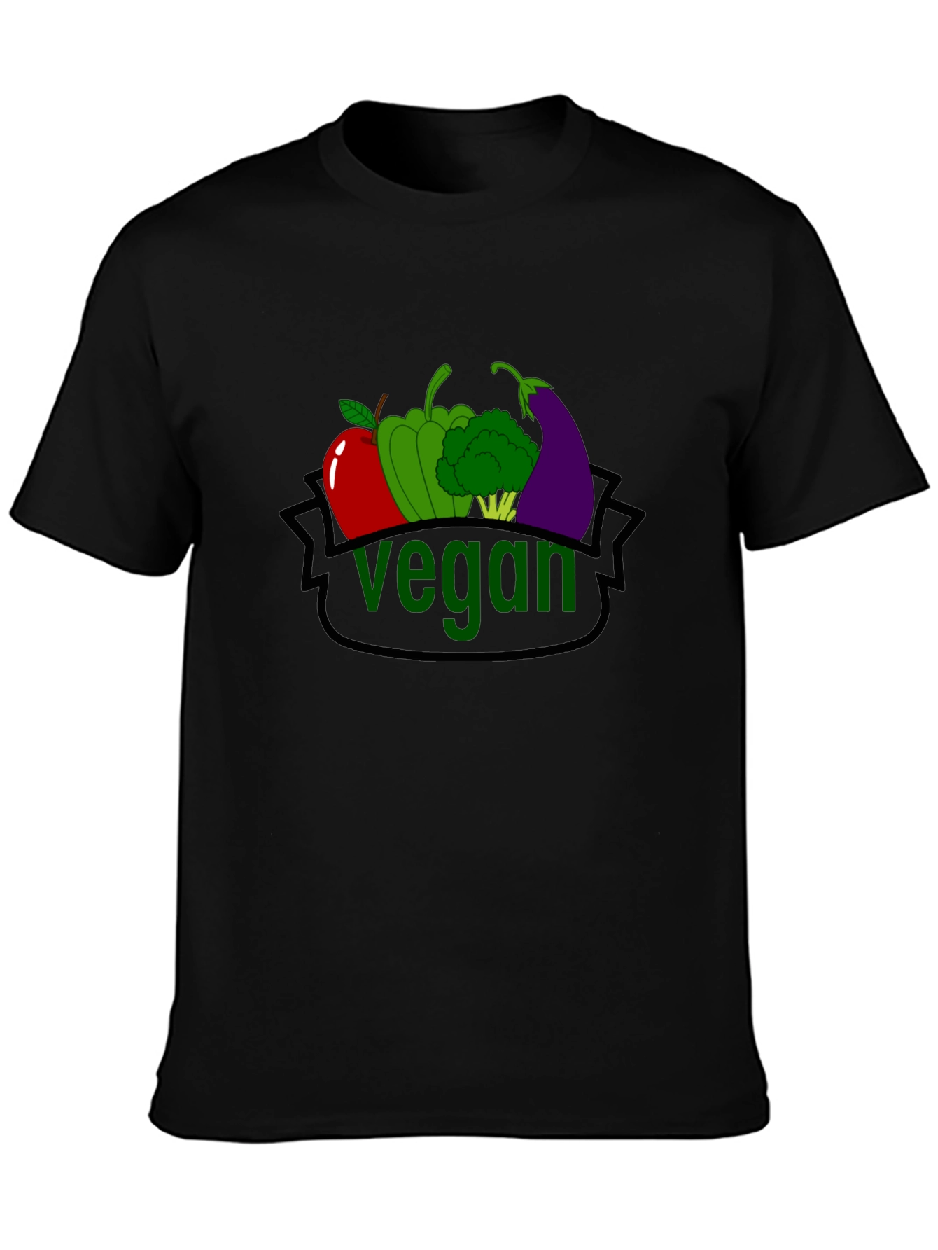 Black Vegan T-Shirt with Fruit & Vegetable Design view 3
