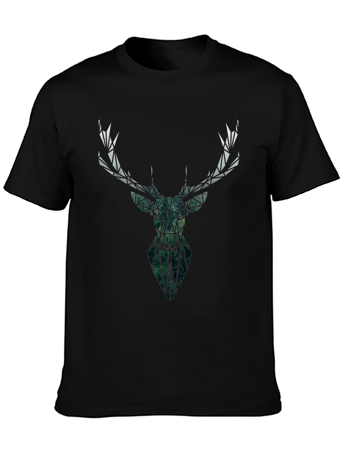 Black Geometric Deer Head Black T-Shirt view 3