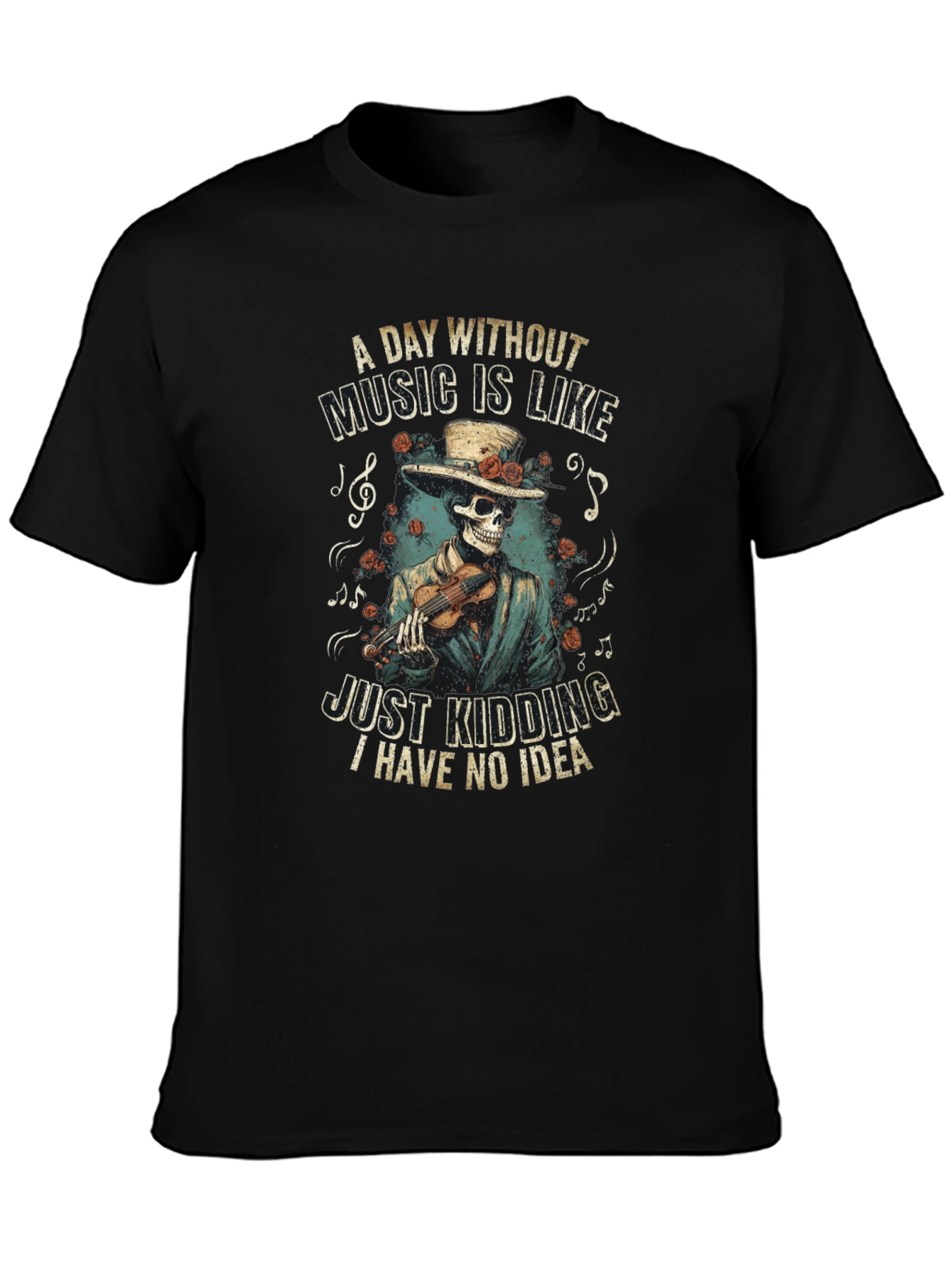 Black Music Lover's Skeleton Tee - "A Day Without Music" view 3