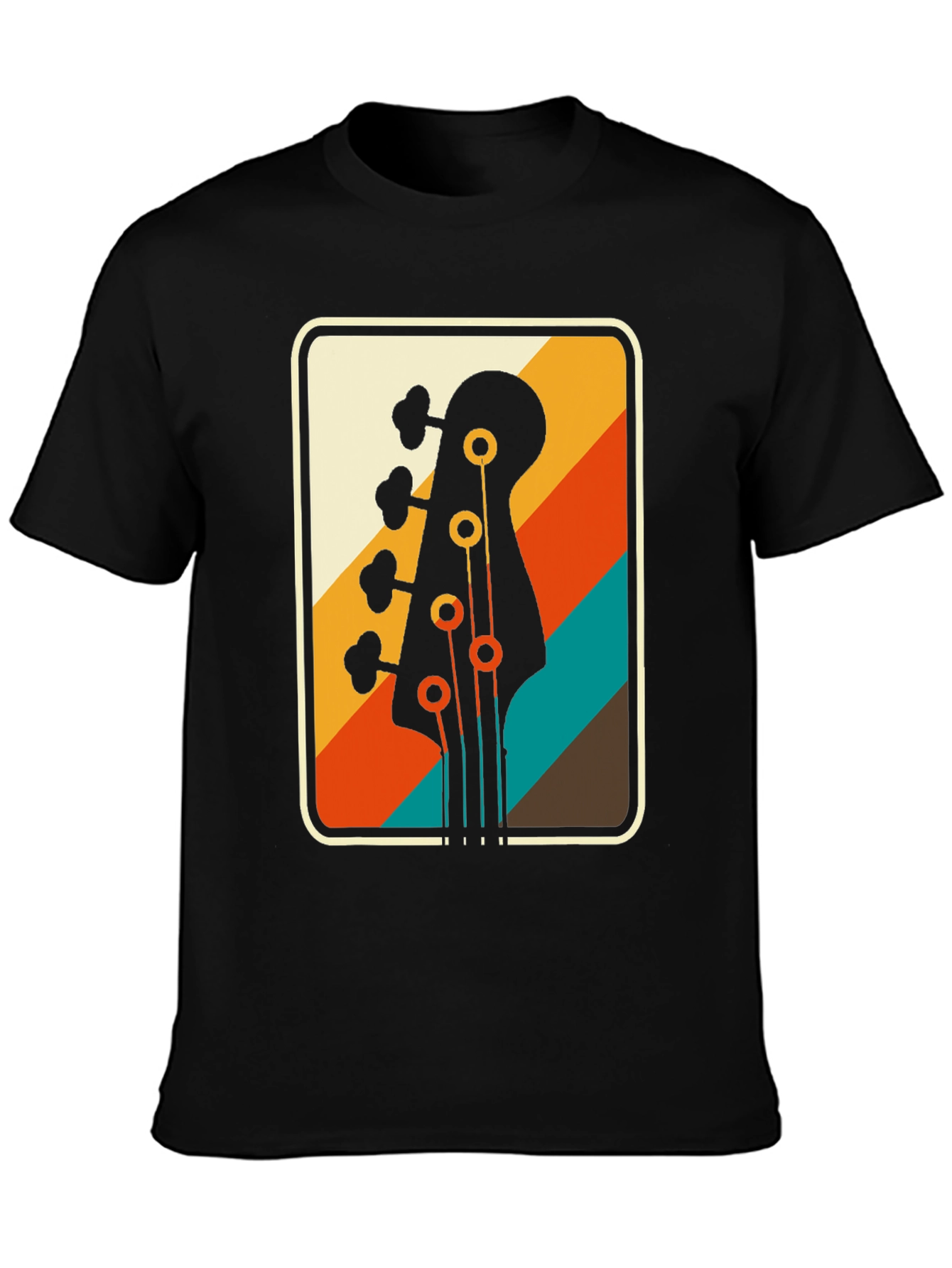 Black Retro Bass Guitar Tee - Vintage Music Lover T-Shirt view 3