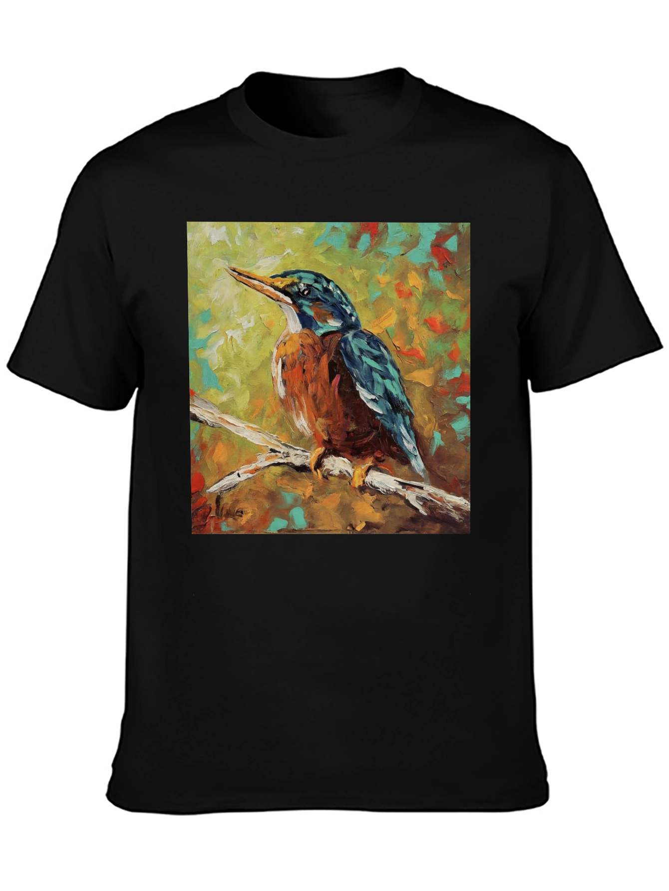 Black Kingfisher Bird Art T-Shirt view 3