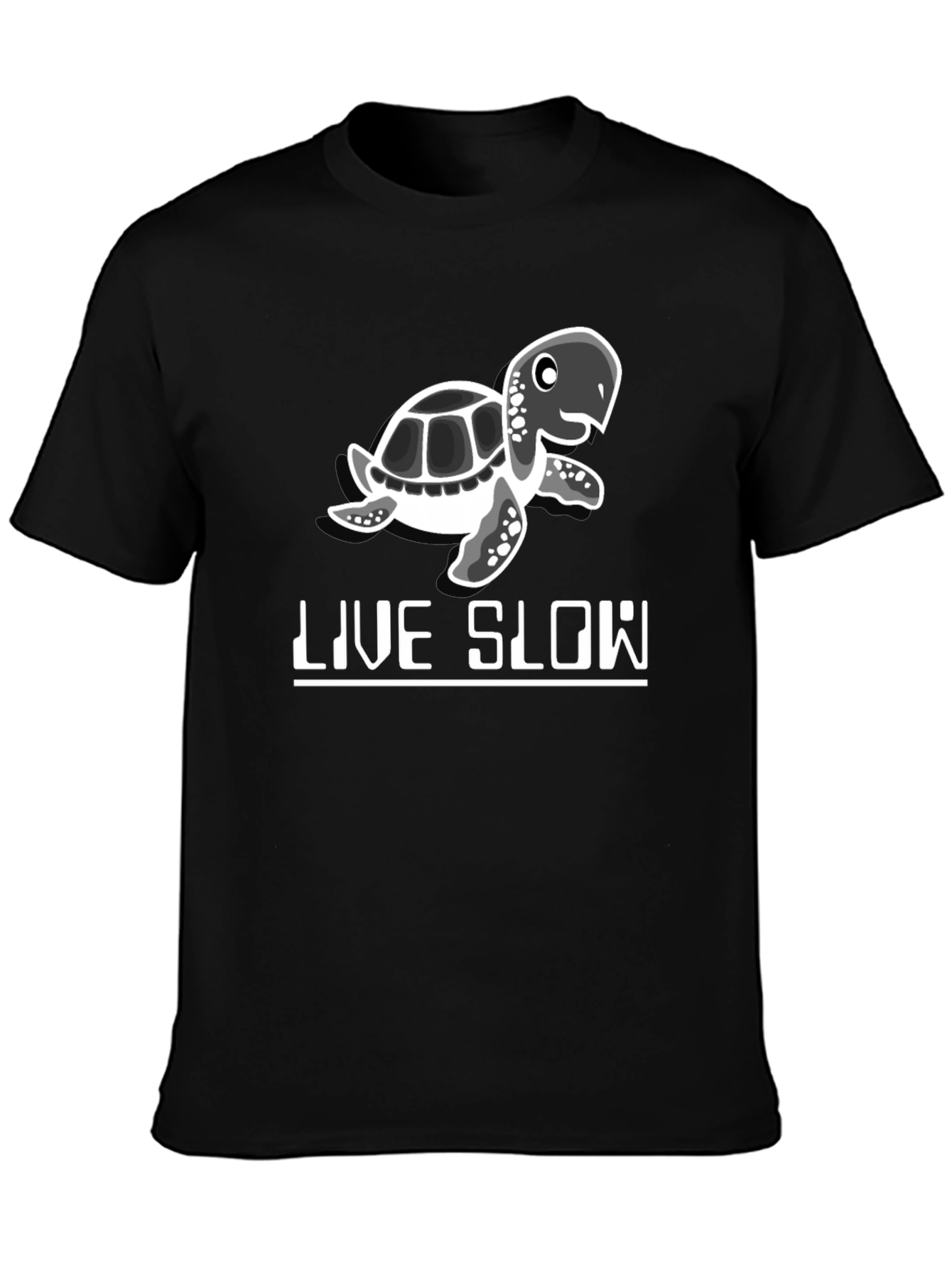 Live Slow Turtle Graphic Tee - Black Cotton Shirt - 3