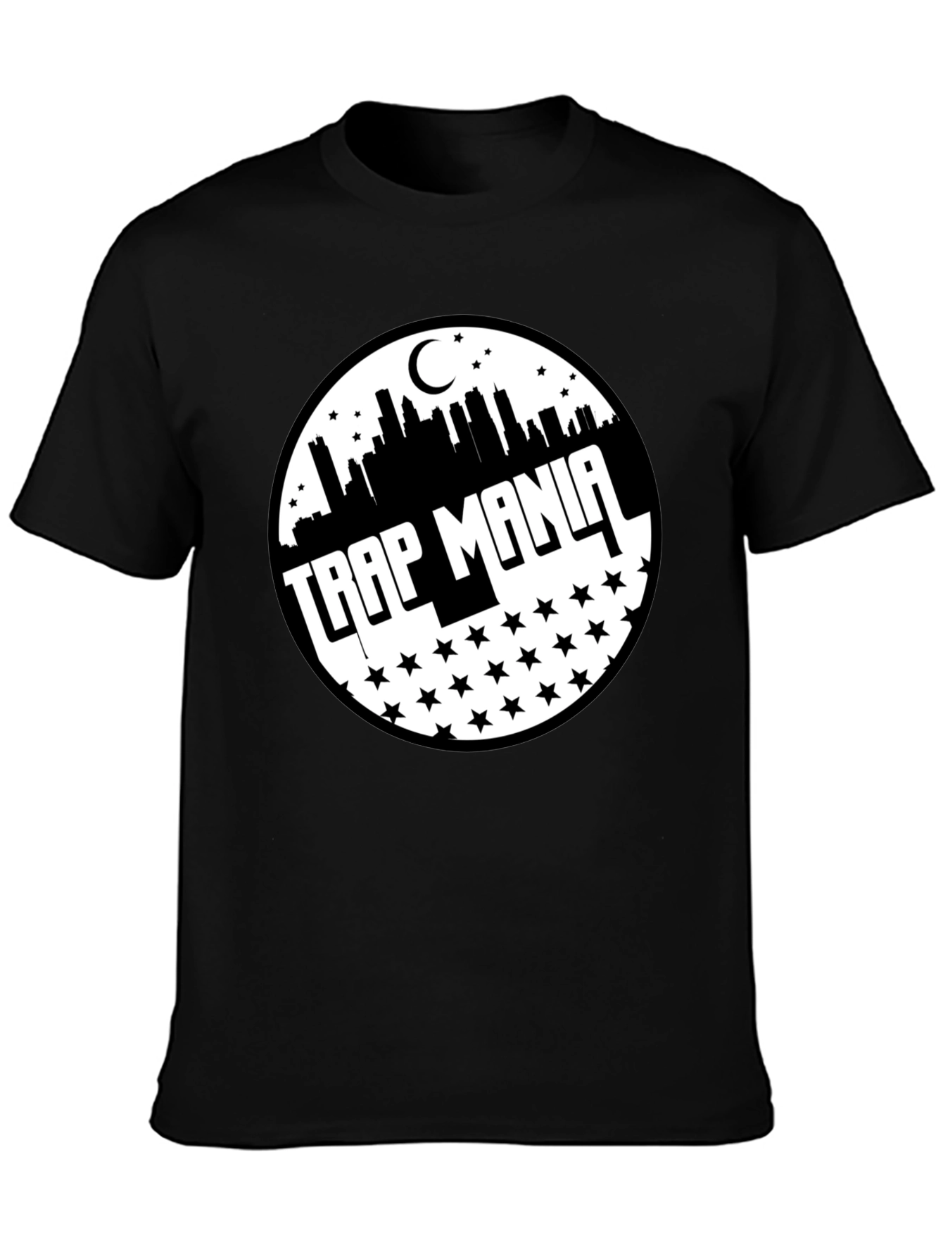 Black Trap Mania Graphic Tee - Cityscape Star Design view 3